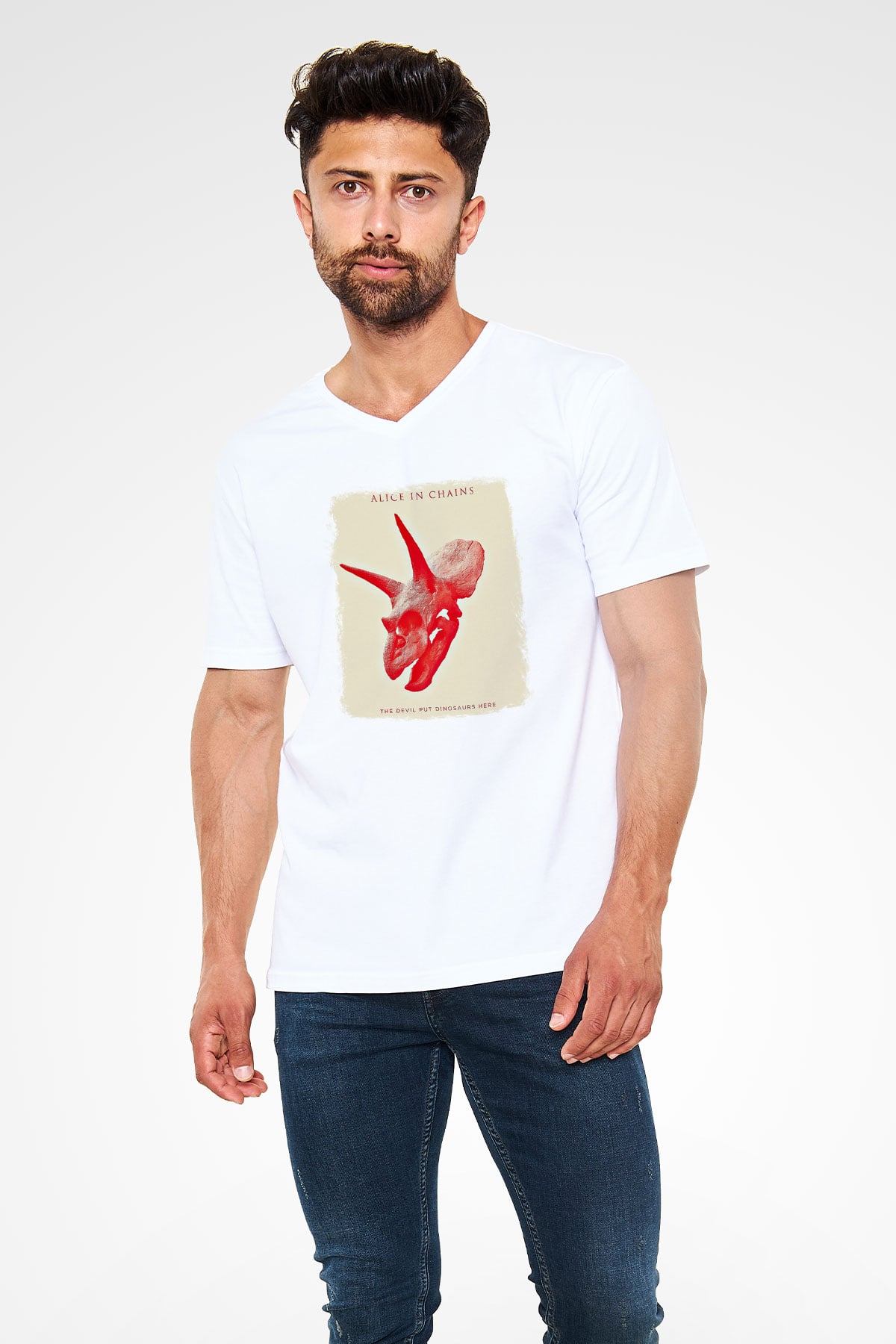 Alice in Chains Baskılı Unisex Beyaz V Yaka Tişört