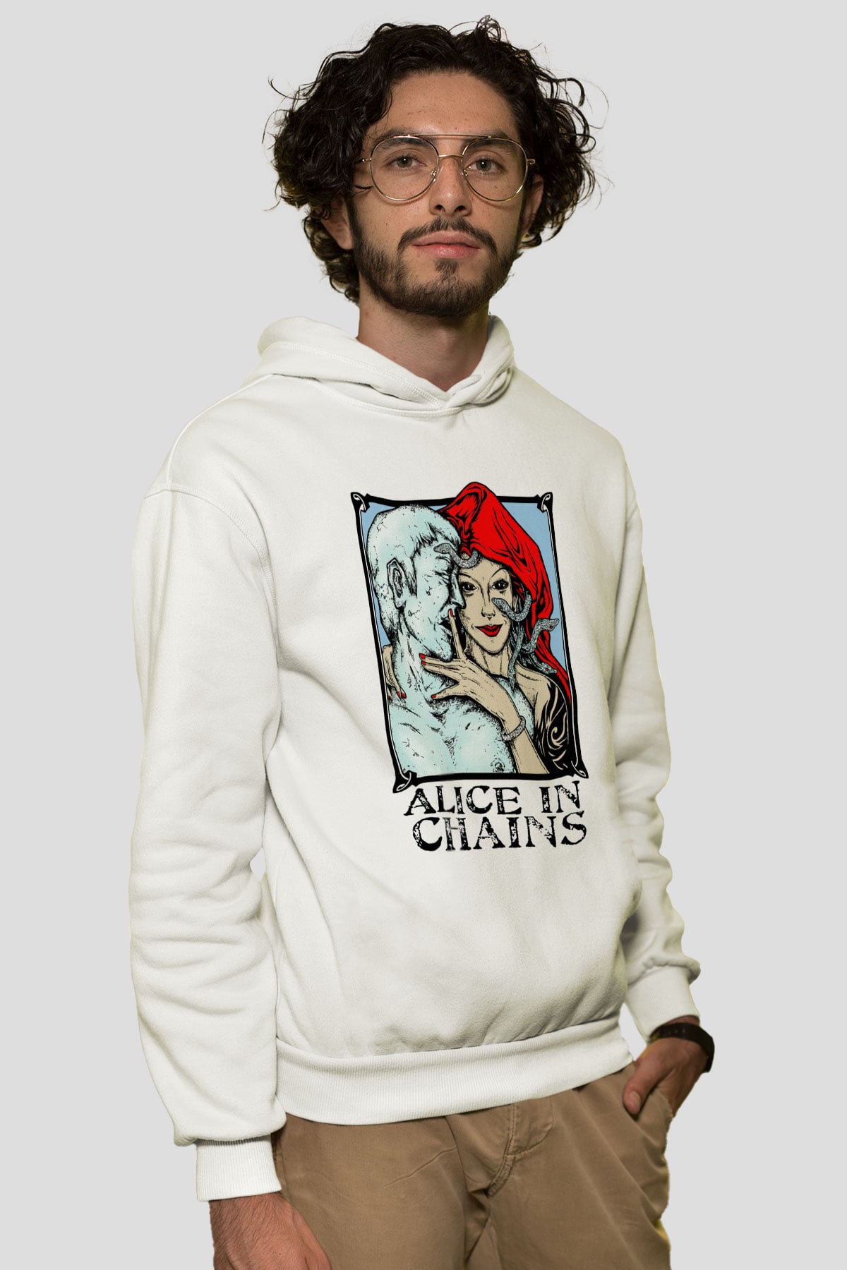 Alice in Chains Beyaz Unisex Kapşonlu Sweatshirt