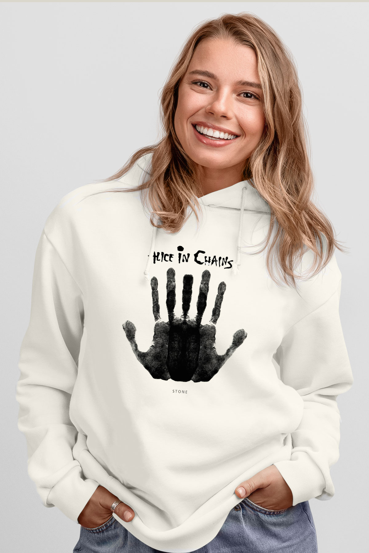 Alice in Chains Beyaz Unisex Kapşonlu Sweatshirt