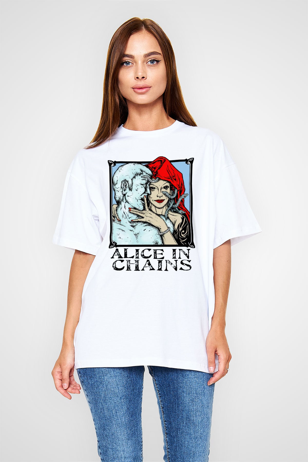 Alice in Chains Beyaz Unisex Oversize Tişört T-Shirt