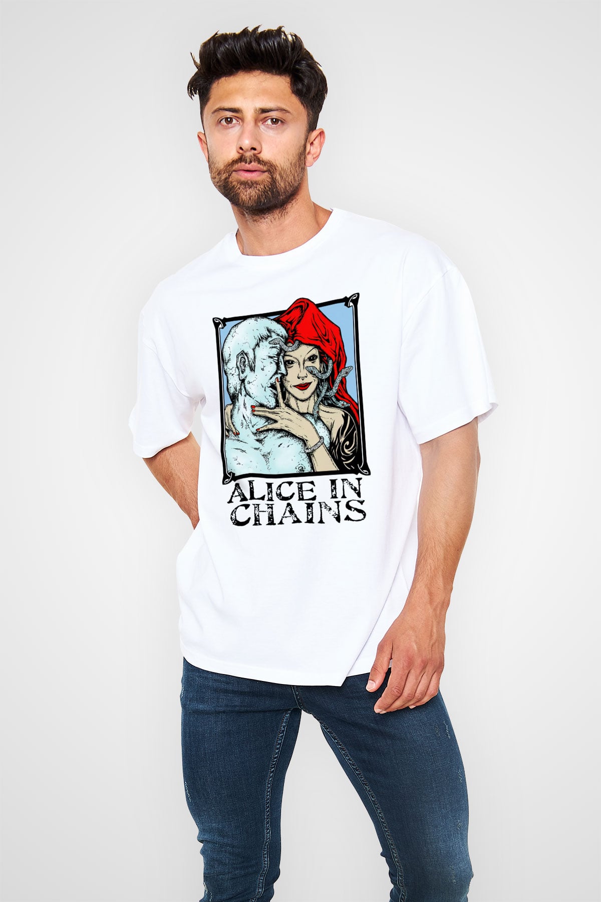 Alice in Chains Beyaz Unisex Oversize Tişört T-Shirt
