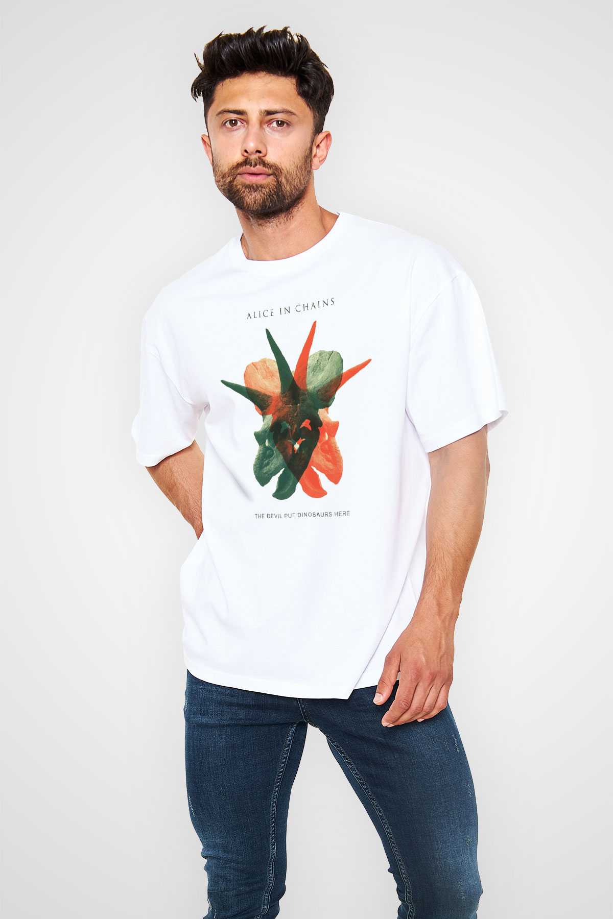 Alice in Chains Beyaz Unisex Oversize Tişört T-Shirt