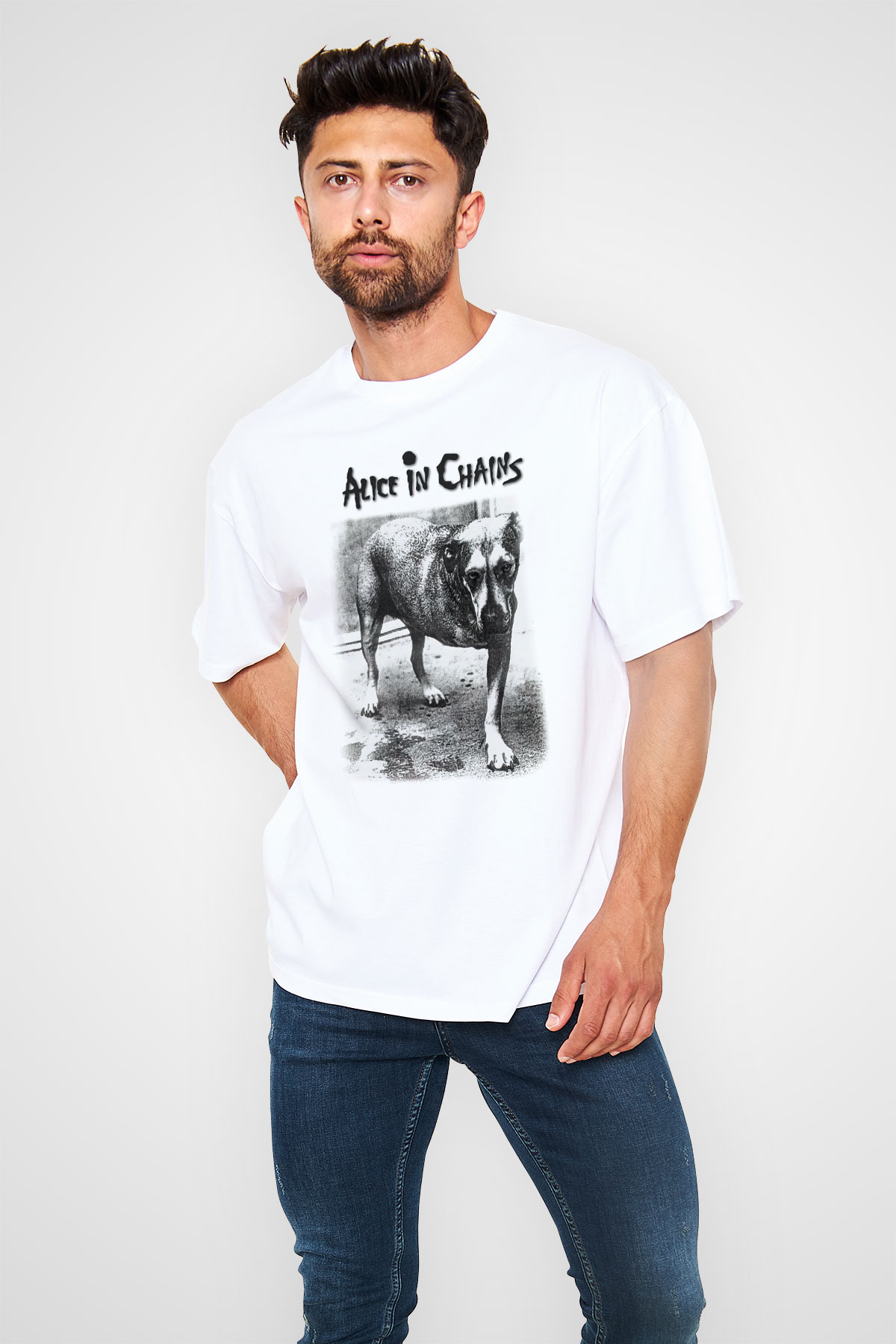 Alice in Chains Beyaz Unisex Oversize Tişört T-Shirt
