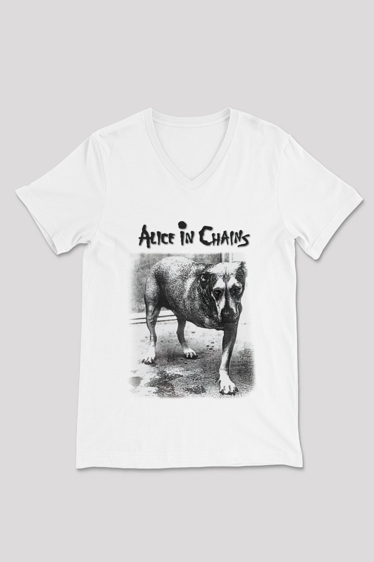 Alice in Chains Beyaz Unisex V Yaka Tişört T-Shirt