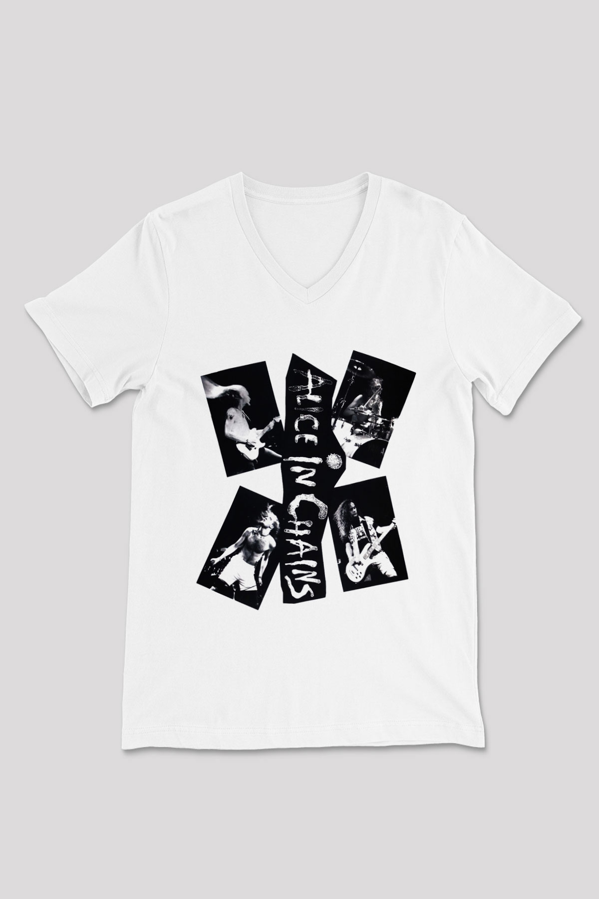 Alice in Chains Beyaz Unisex V Yaka Tişört T-Shirt