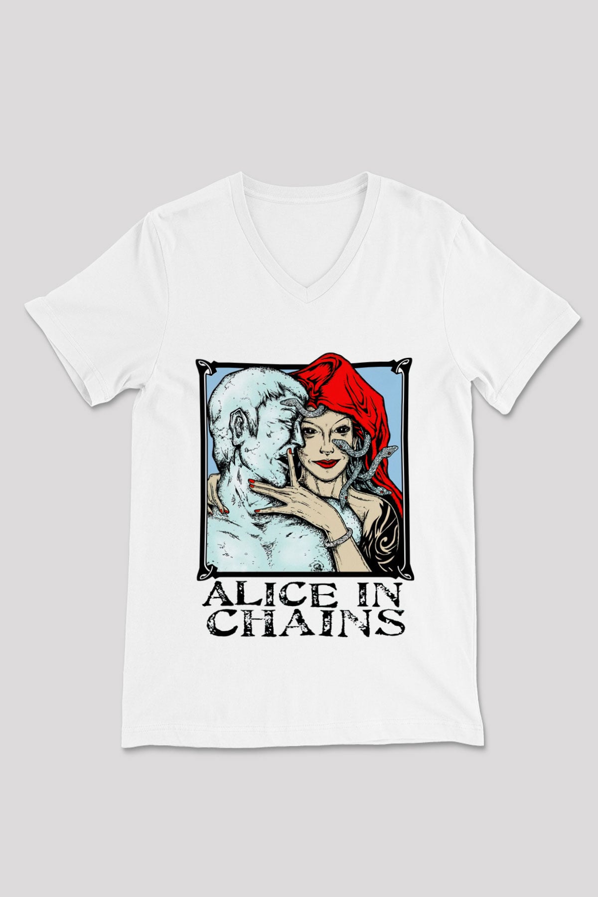 Alice in Chains Beyaz Unisex V Yaka Tişört T-Shirt