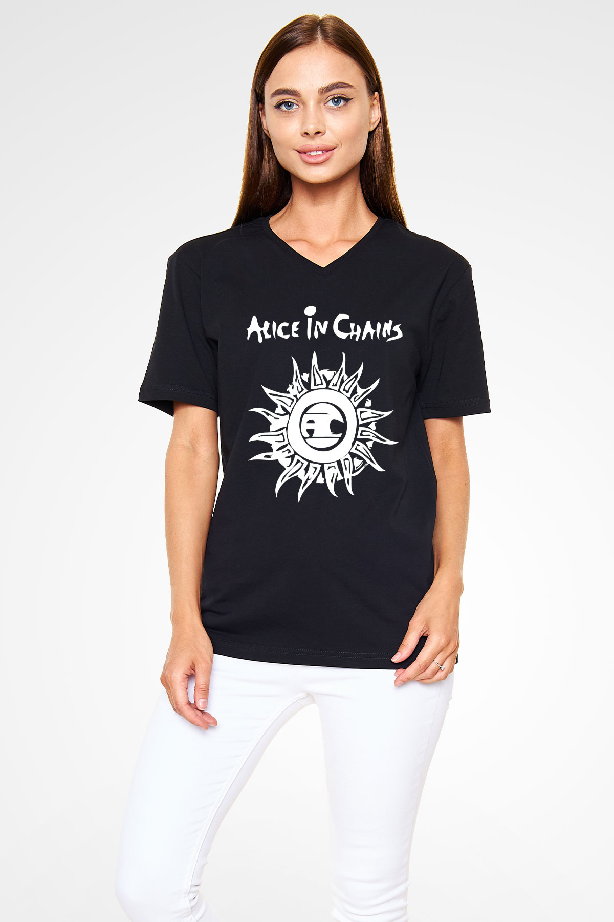 Alice in Chains Siyah Unisex V Yaka Tişört T-Shirt
