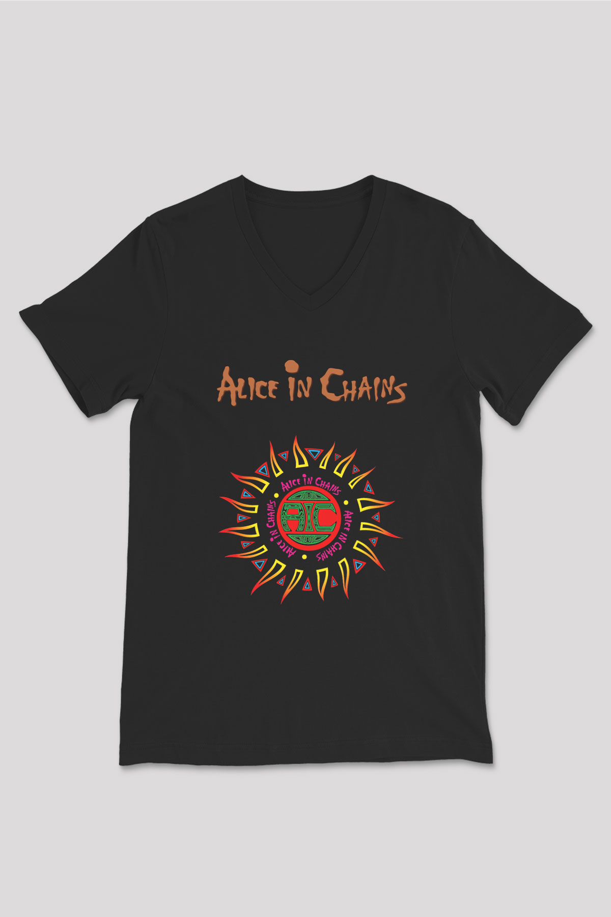 Alice in Chains Siyah Unisex V Yaka Tişört T-Shirt