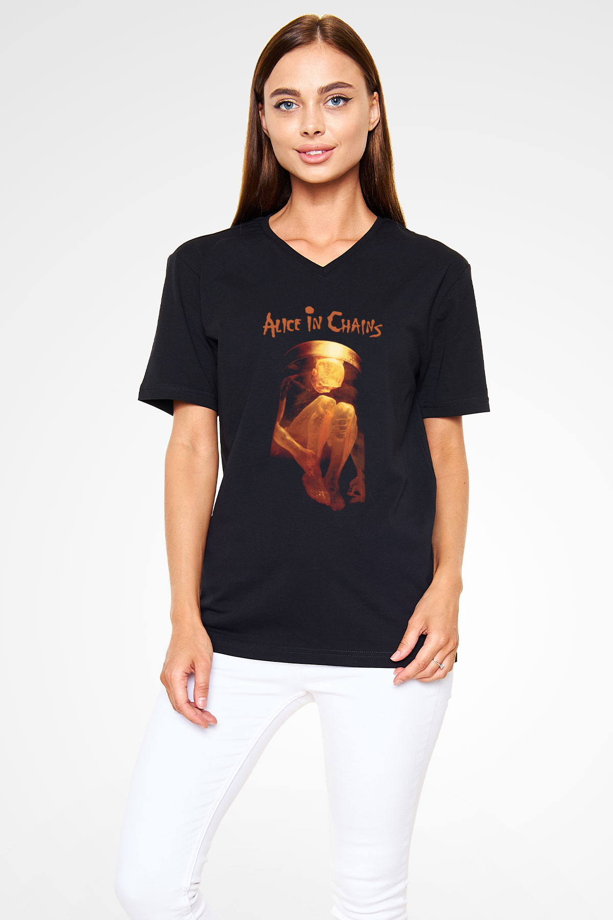 Alice in Chains Siyah Unisex V Yaka Tişört T-Shirt