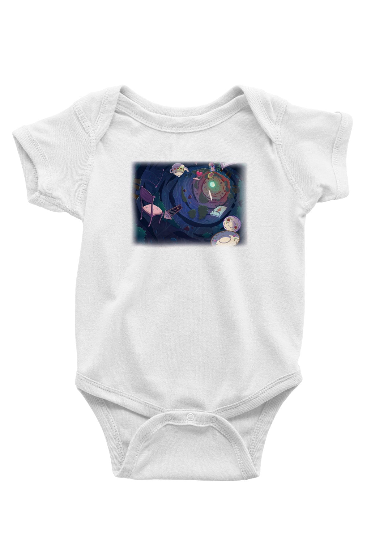 Alice in Wonderland Baskılı Beyaz Unisex Bebek Body - Zıbın