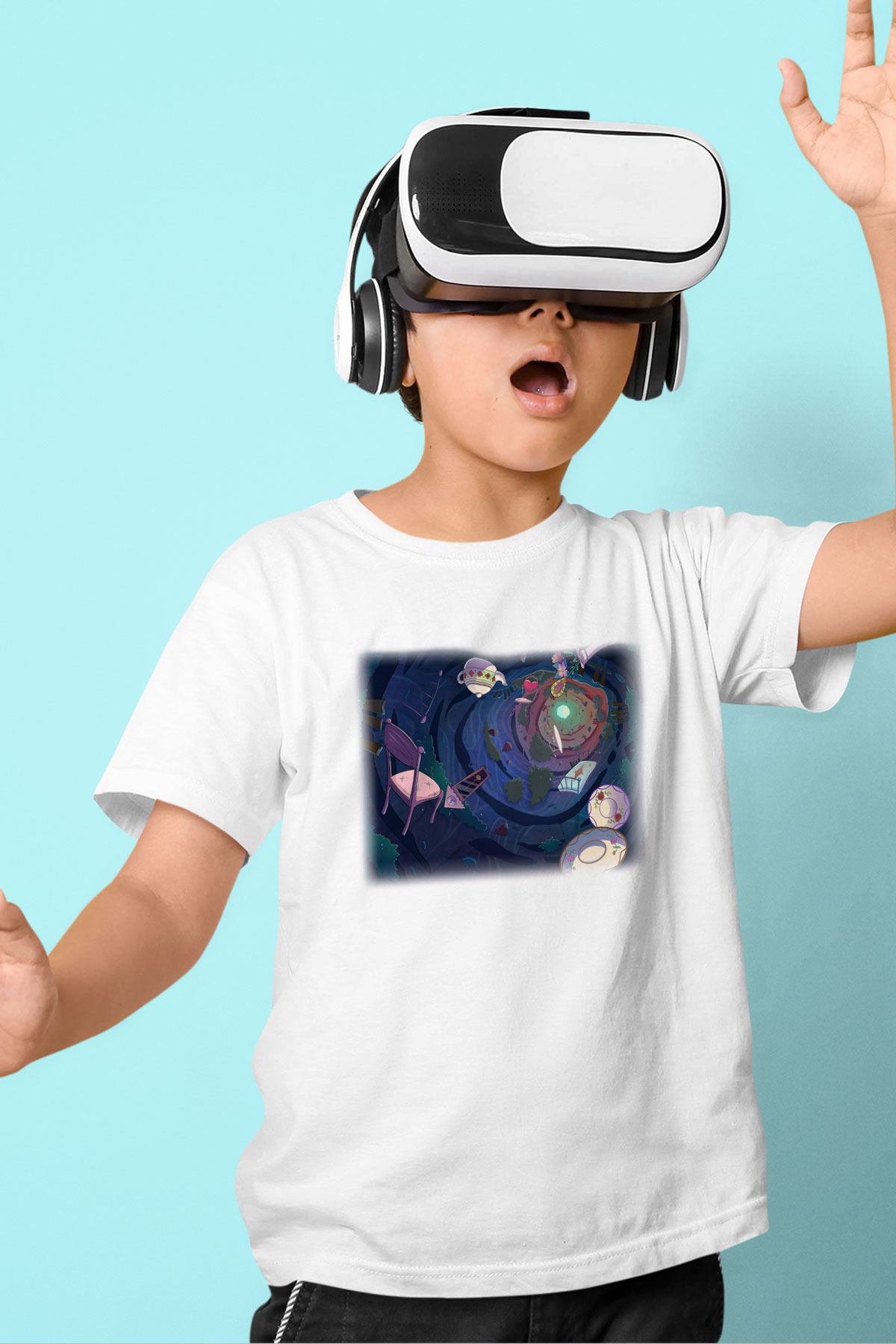 Alice in Wonderland Baskılı Beyaz Unisex Çocuk Tişört