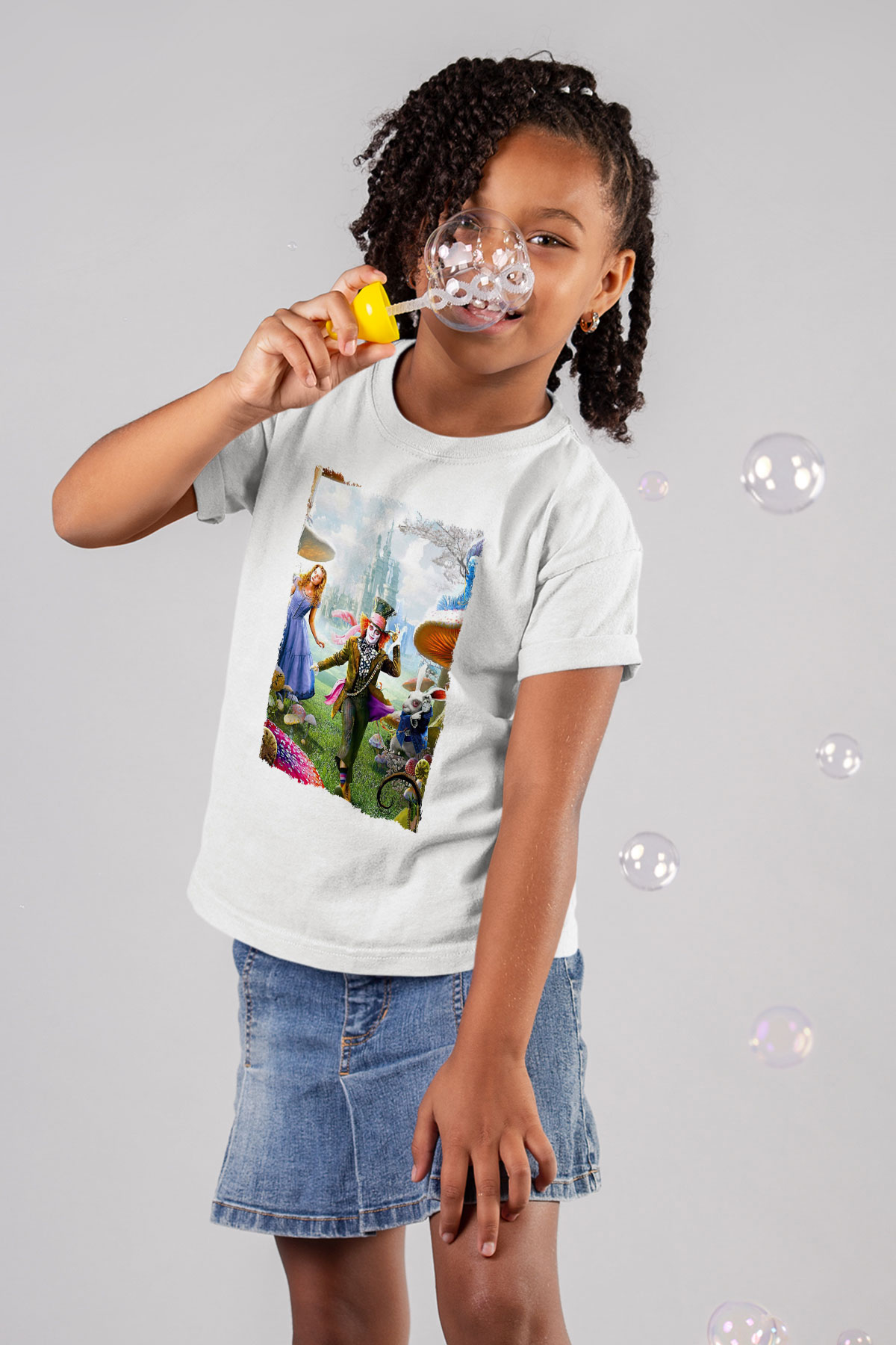 Alice in Wonderland Beyaz Unisex Çocuk Tişört