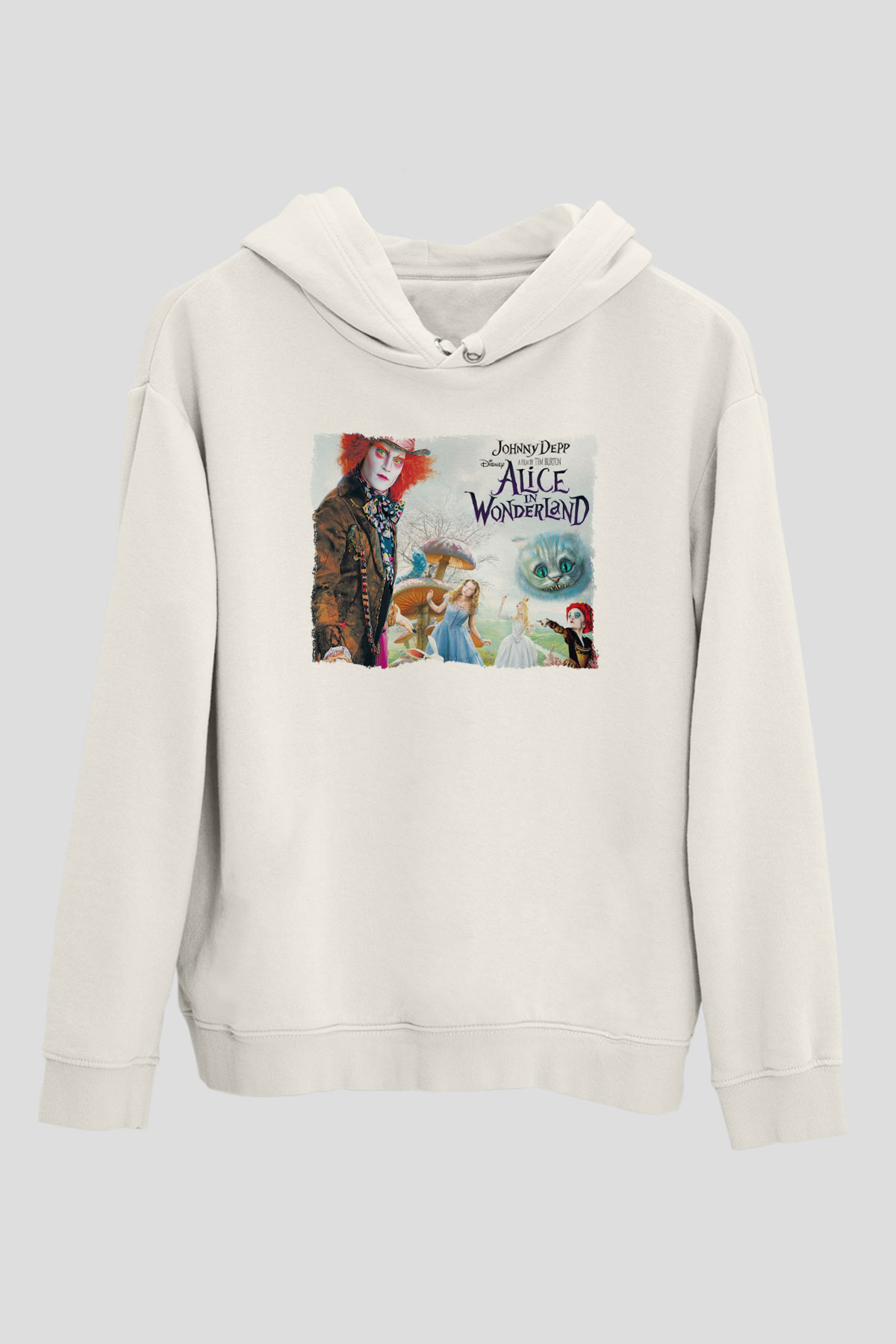 Alice in Wonderland Beyaz Unisex Hoodie