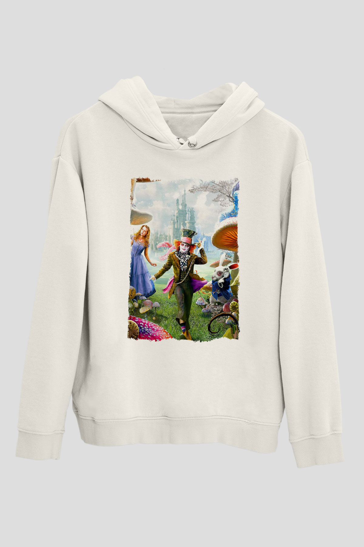 Alice in Wonderland Beyaz Unisex Hoodie