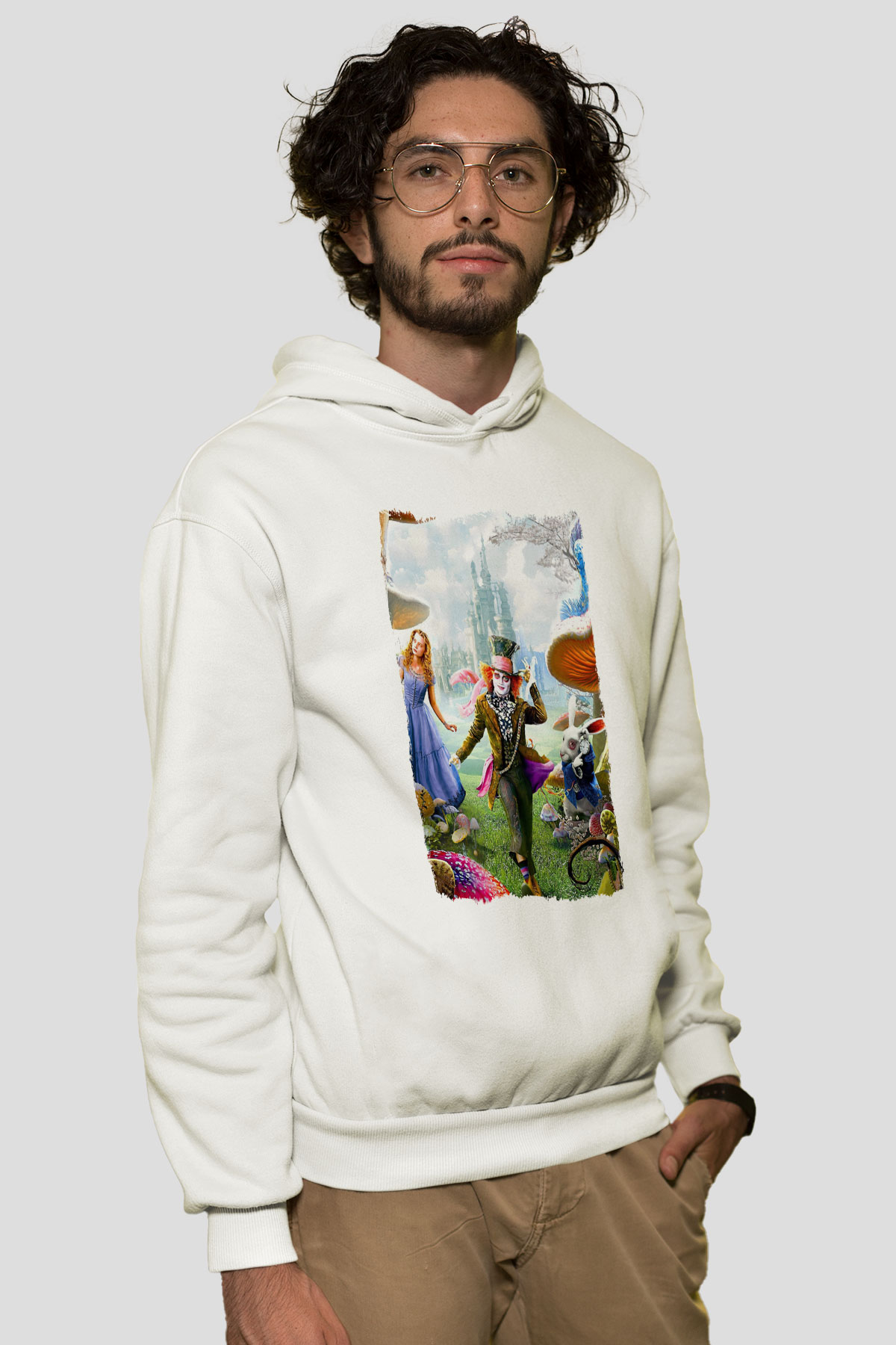 Alice in Wonderland Beyaz Unisex Hoodie