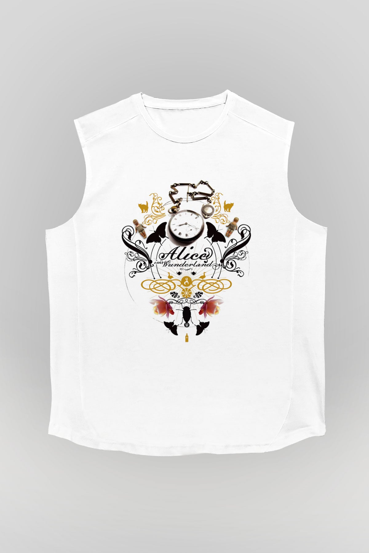 Alice in Wonderland Beyaz Unisex Kolsuz Tişört
