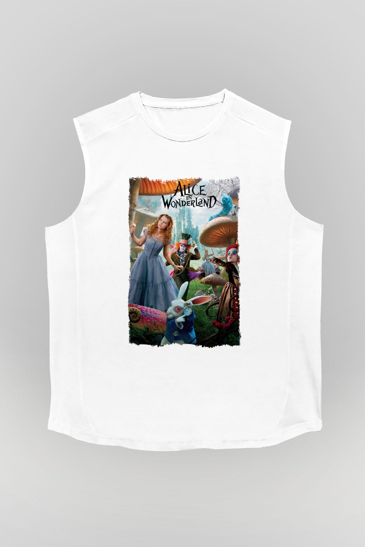 Alice in Wonderland Beyaz Unisex Kolsuz Tişört