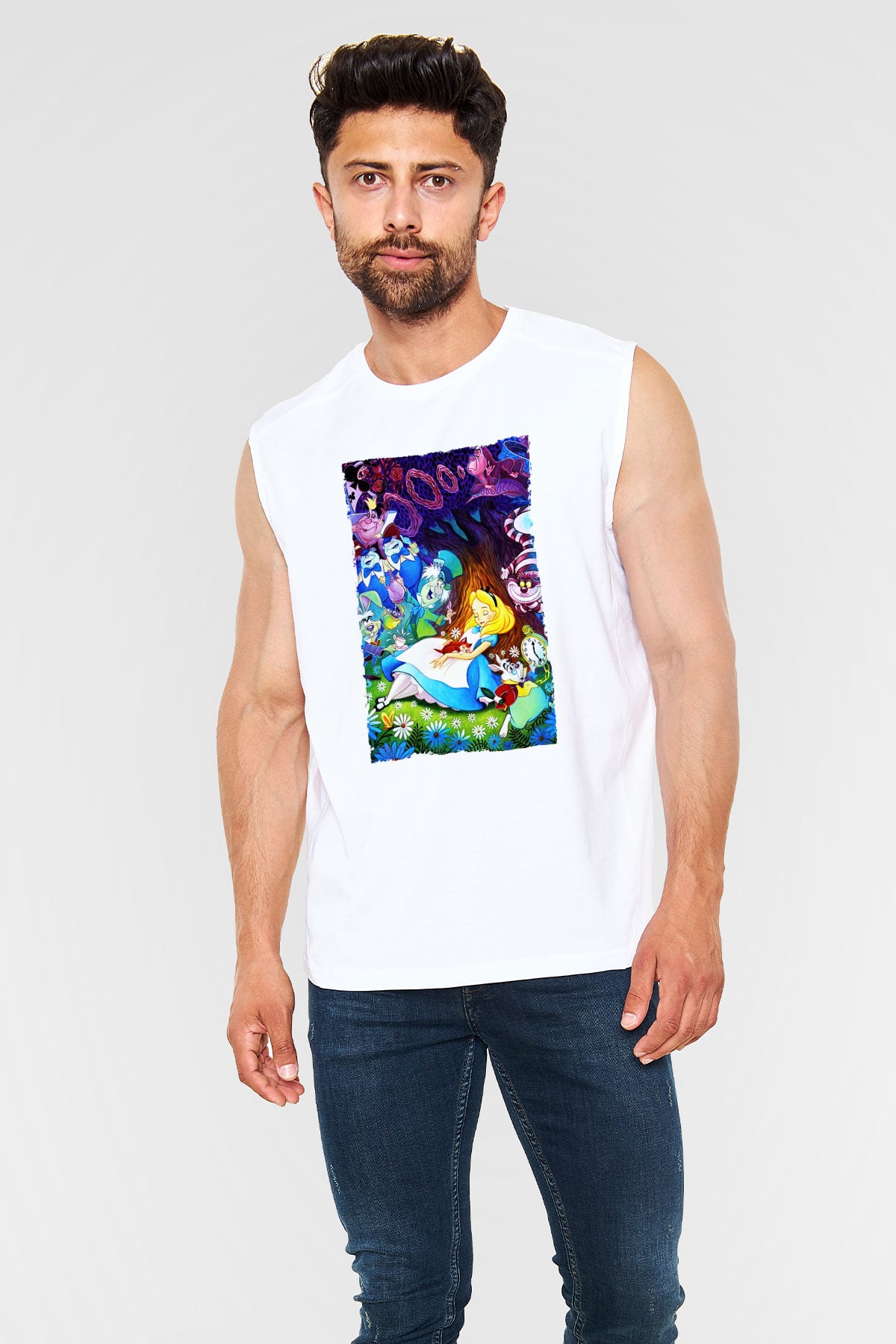 Alice in Wonderland Beyaz Unisex Kolsuz Tişört