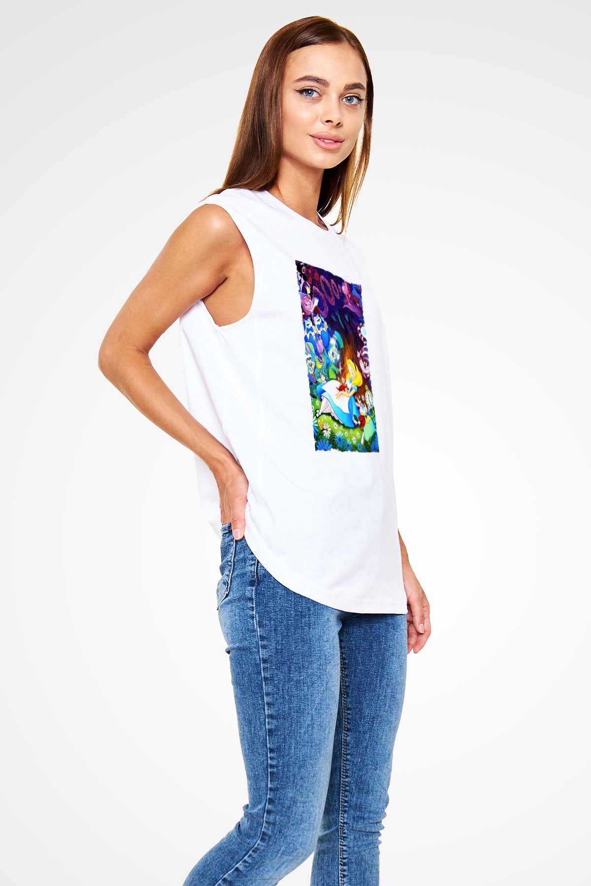 Alice in Wonderland Beyaz Unisex Kolsuz Tişört