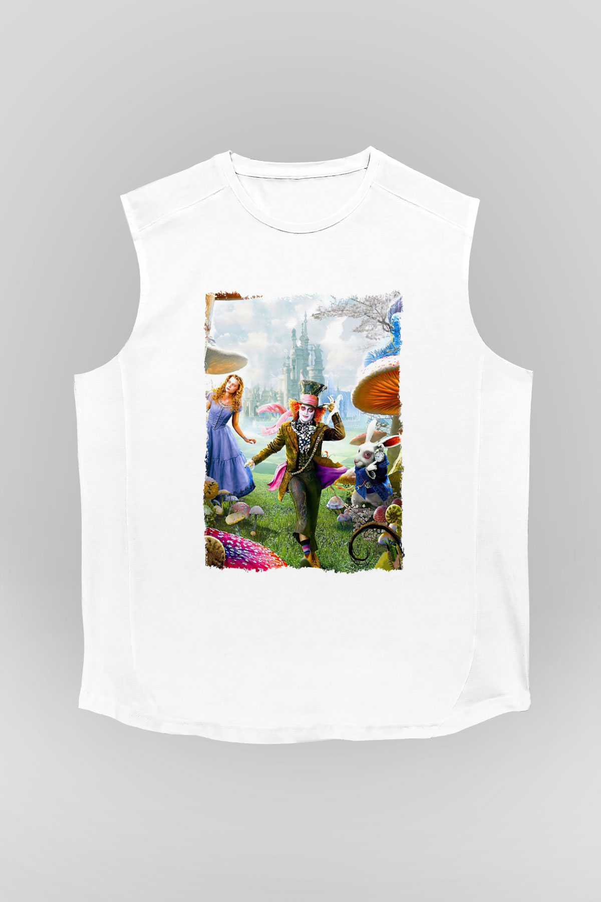 Alice in Wonderland Beyaz Unisex Kolsuz Tişört