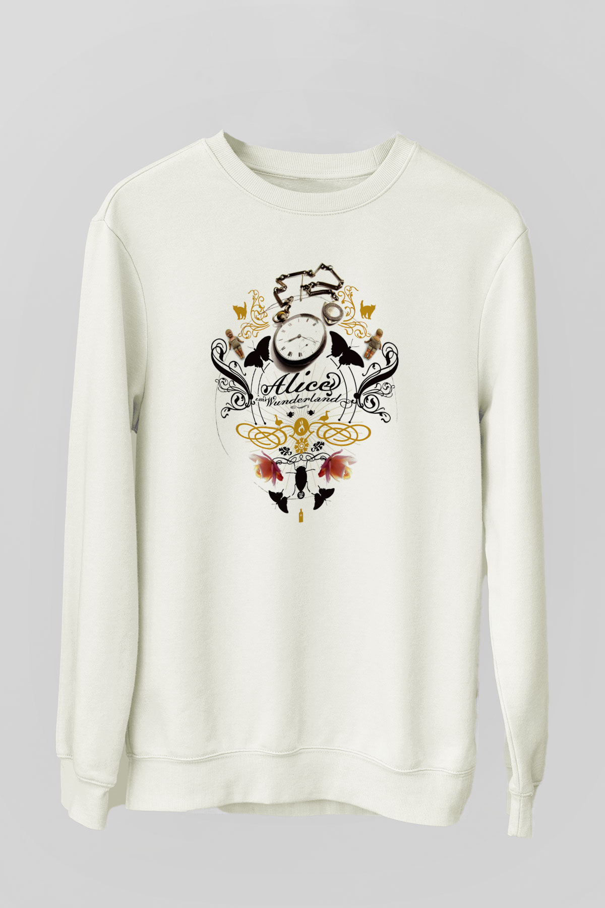 Alice in Wonderland Beyaz Unisex Sweatshirt