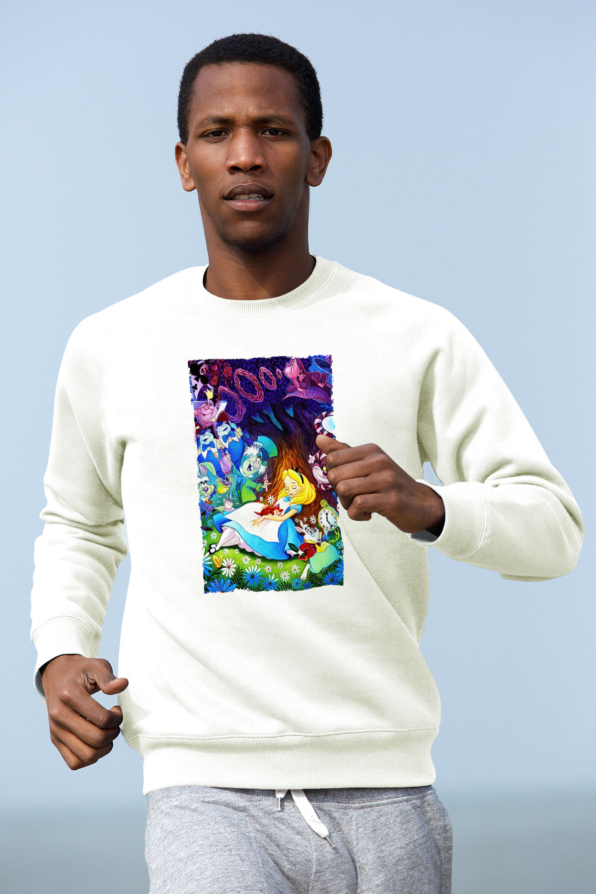 Alice in Wonderland Beyaz Unisex Sweatshirt