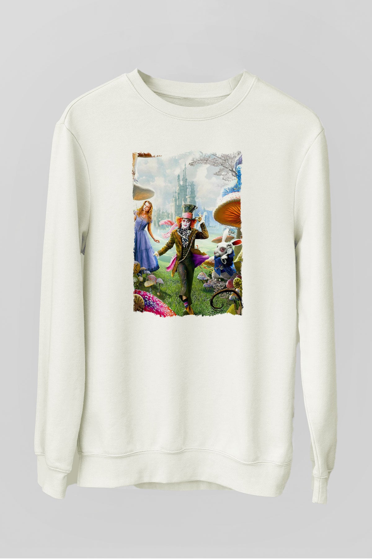 Alice in Wonderland Beyaz Unisex Sweatshirt