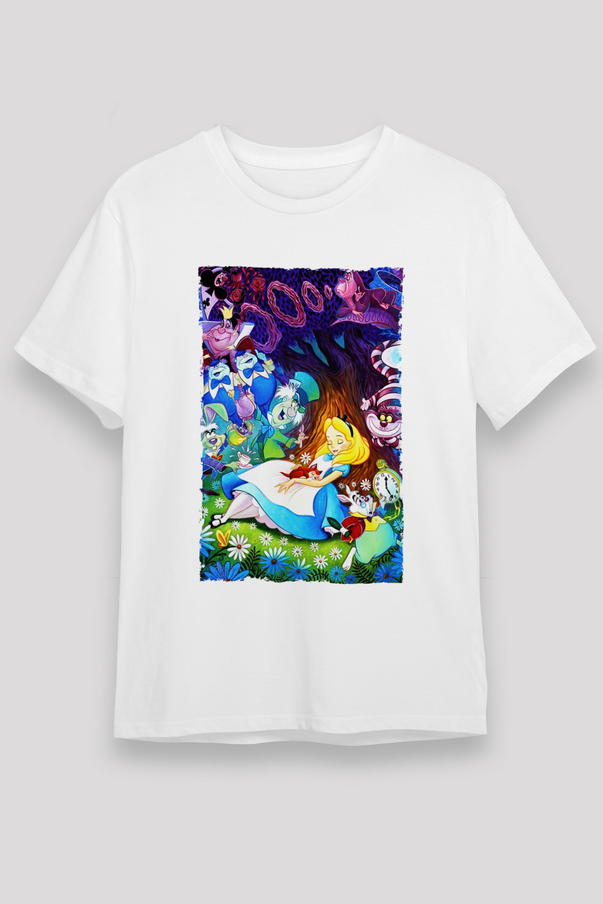 Alice in Wonderland Beyaz Unisex Tişört T-Shirt