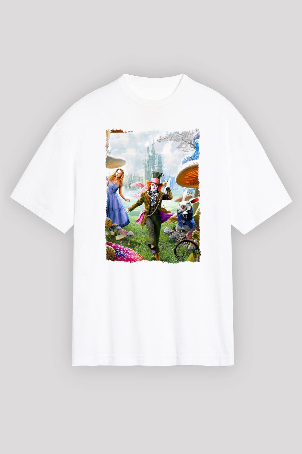 Alice in Wonderland Beyaz Oversize Tişört Oversize T-shirt