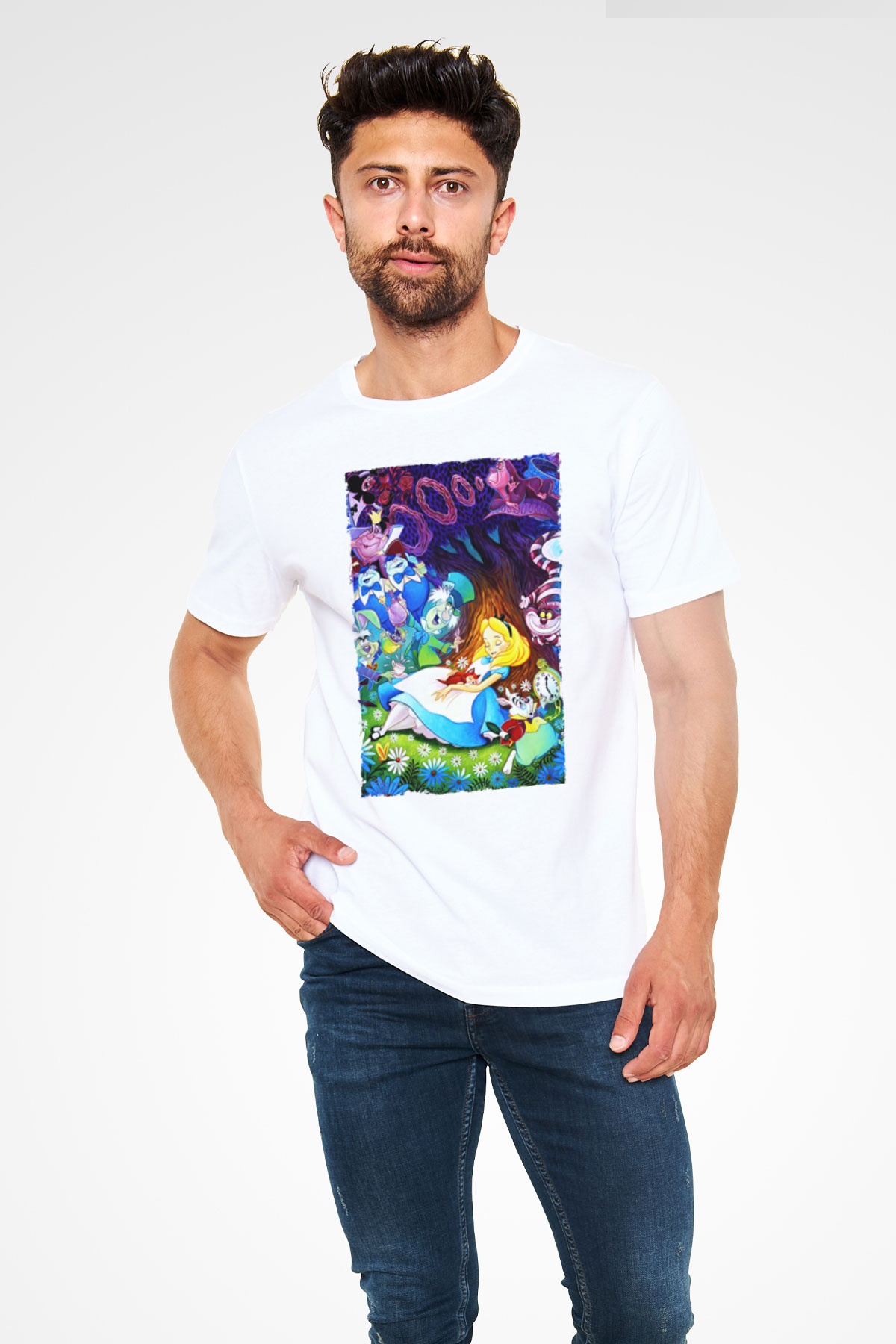 Alice in Wonderland Beyaz Unisex Tişört T-Shirt