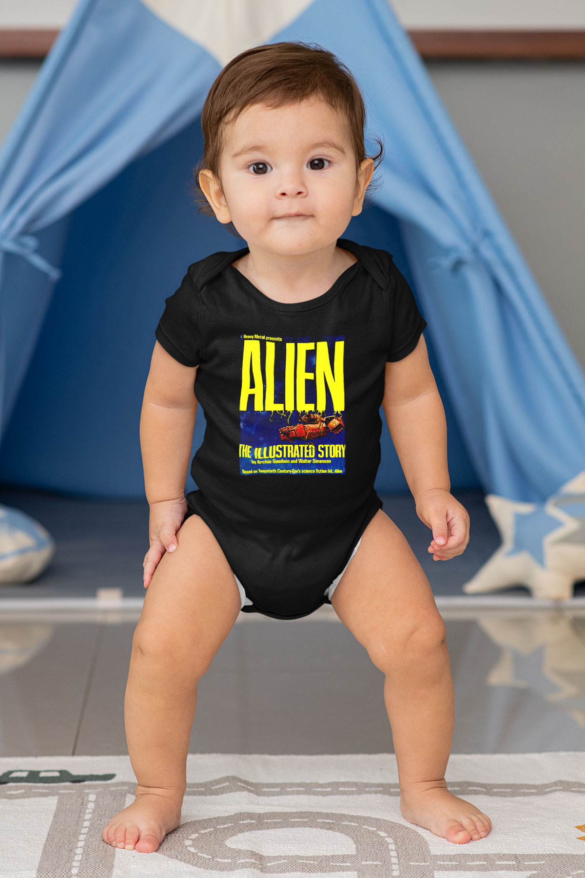 Alien Baskılı Siyah Bebek Body - Zıbın