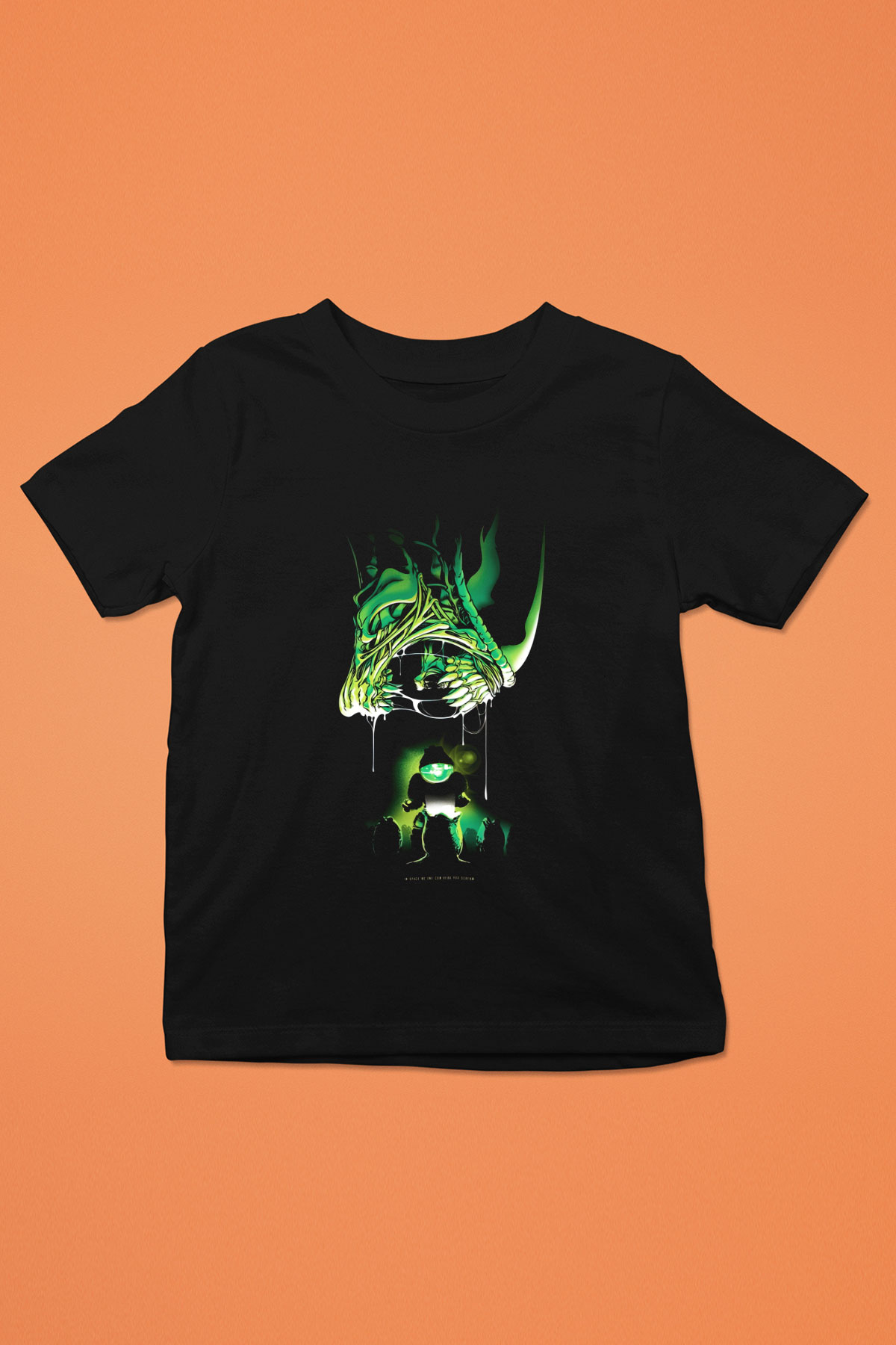 Alien Baskılı Siyah Unisex Çocuk Tişört