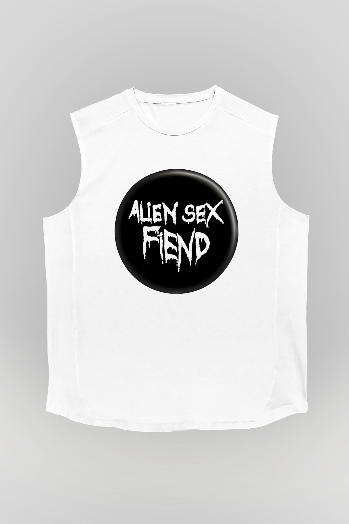 Alien Sex Fiend Baskılı Beyaz Unisex Kolsuz Tişört - Tshirt