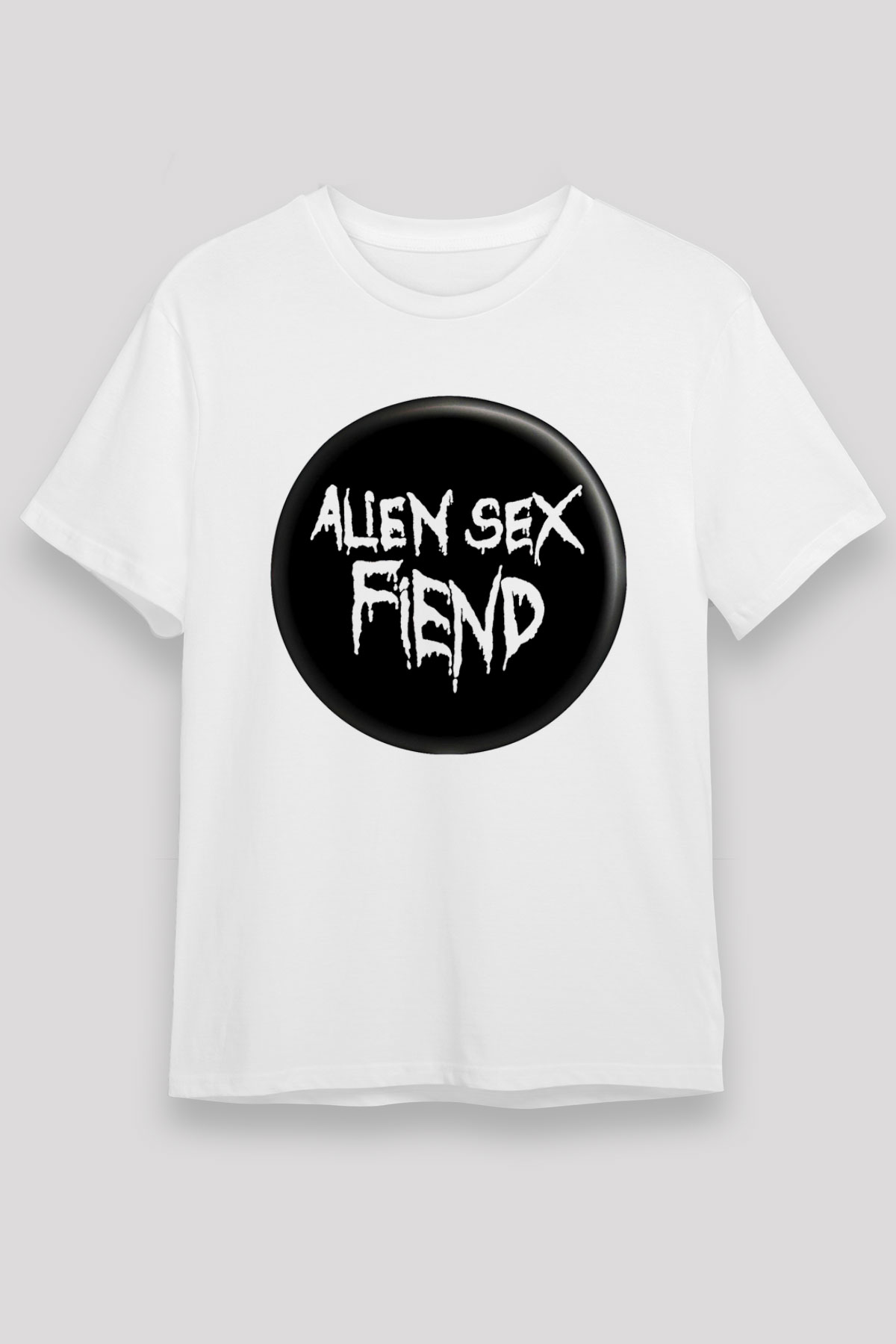 Alien Sex Fiend Baskılı Unisex Beyaz Tişört - Tshirt