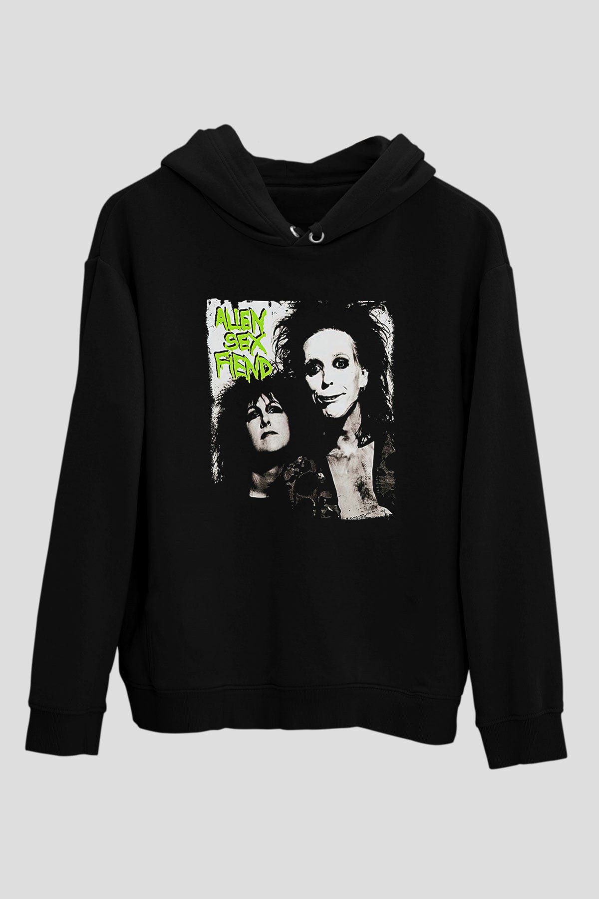 Alien Sex Fiend Baskılı Unisex Siyah Kapüşonlu Sweatshirt