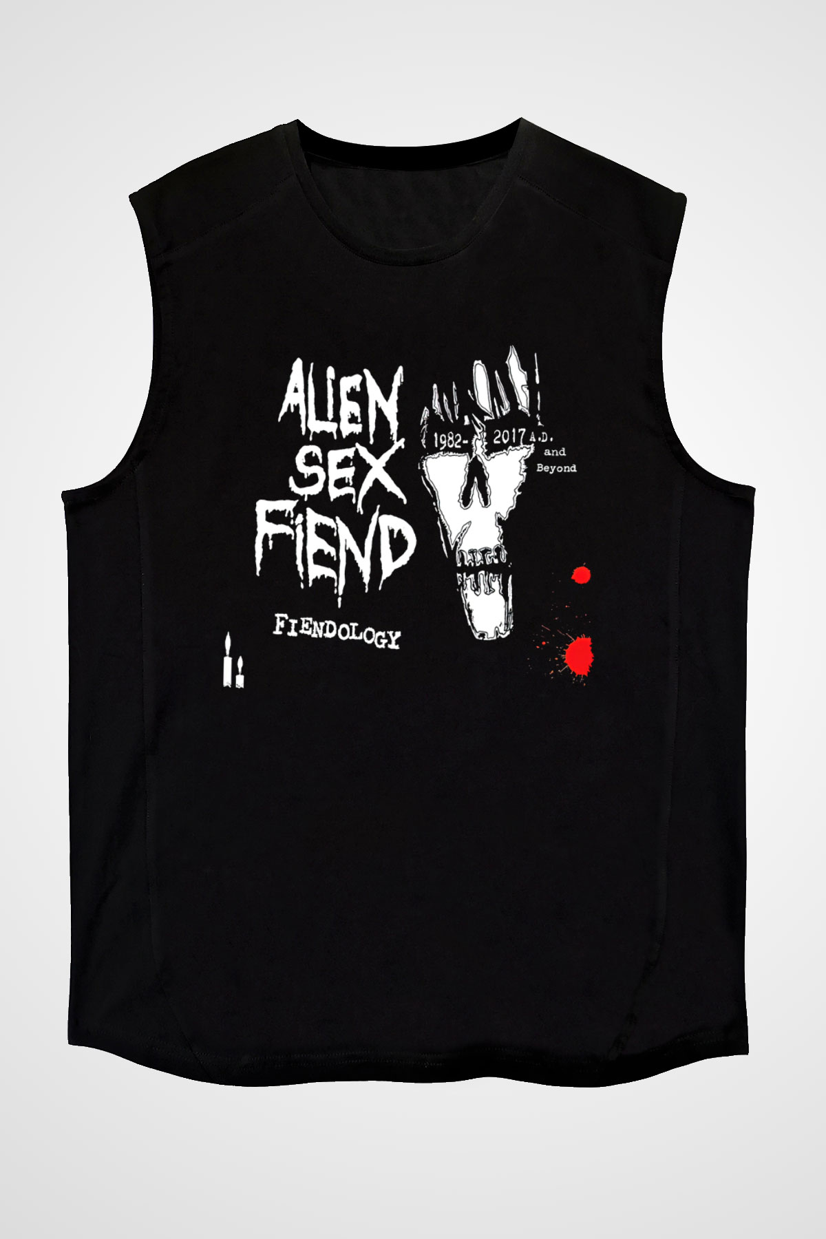 Alien Sex Fiend Baskılı Unisex Siyah Kolsuz Tişört - Tshirt