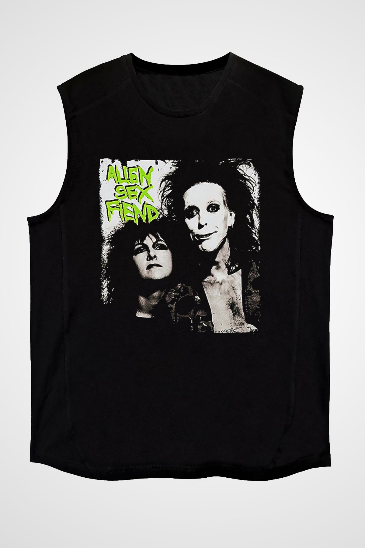 Alien Sex Fiend Baskılı Unisex Siyah Kolsuz Tişört - Tshirt