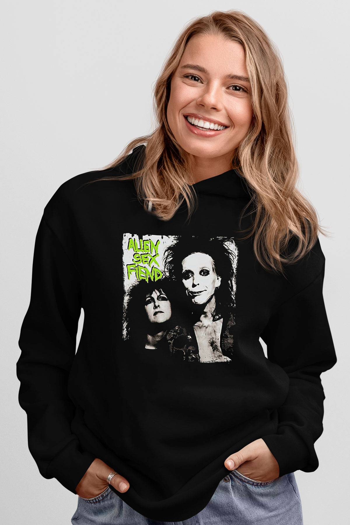 Alien Sex Fiend Baskılı Unisex Siyah Kapüşonlu Sweatshirt