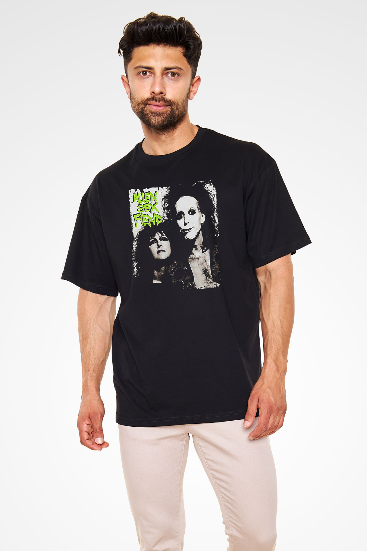 Alien Sex Fiend Baskılı Unisex Siyah Oversize Tişört - Tshirt