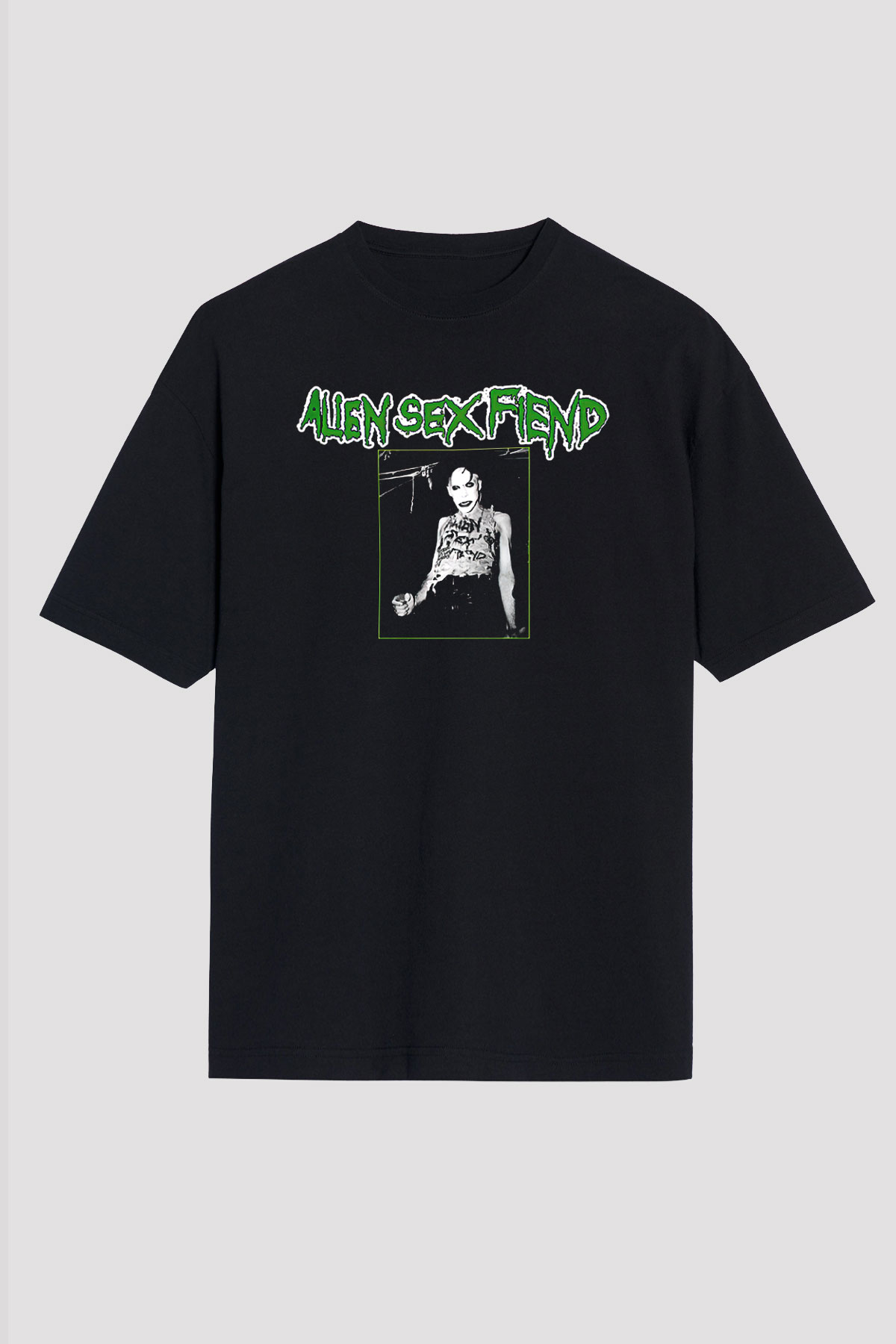 Alien Sex Fiend Baskılı Unisex Siyah Oversize Tişört - Tshirt