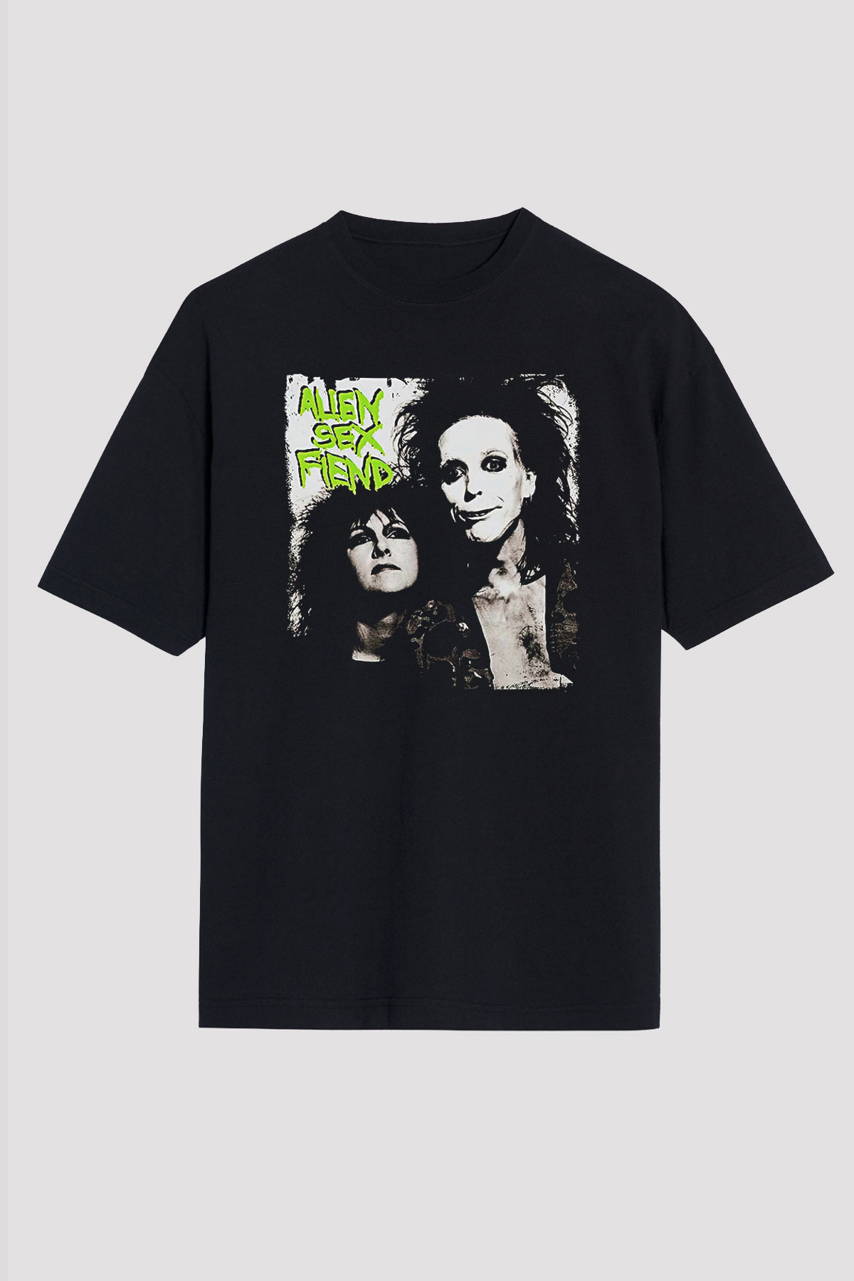 Alien Sex Fiend Baskılı Unisex Siyah Oversize Tişört - Tshirt