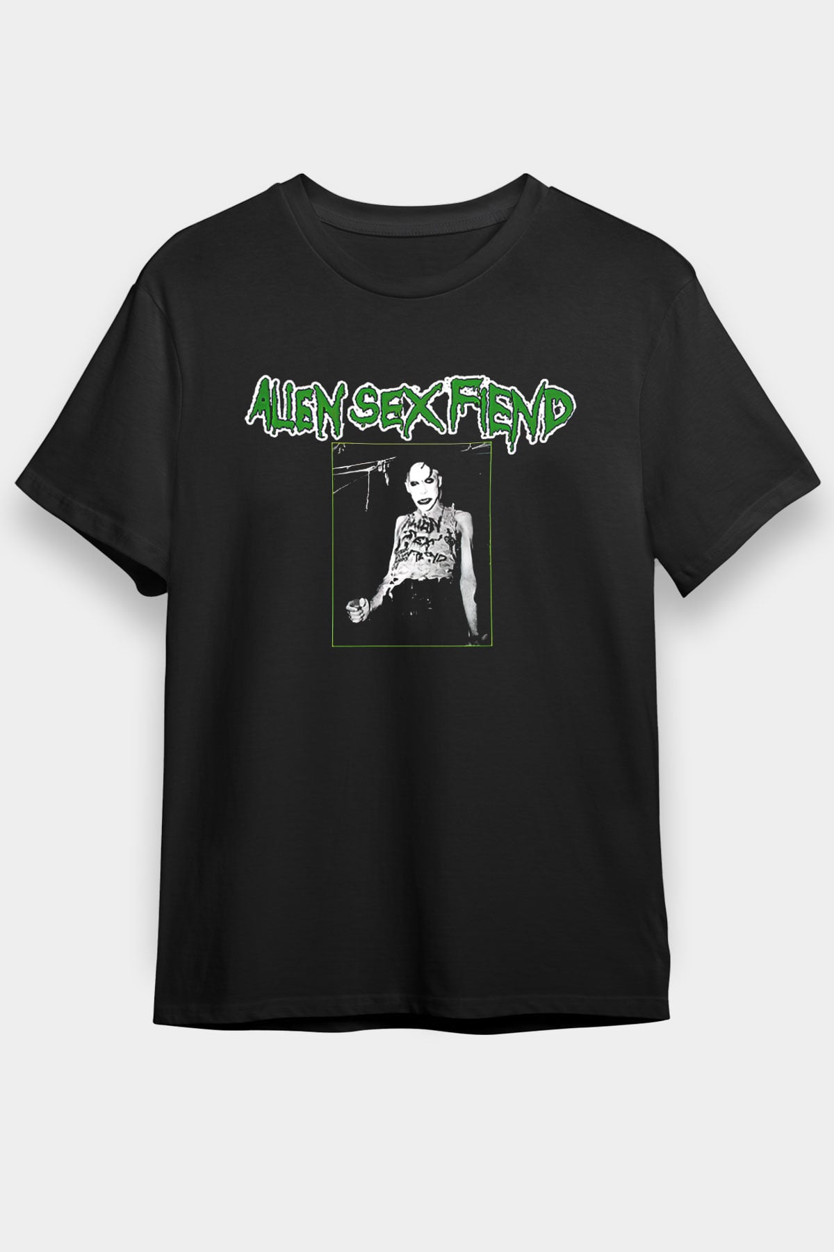 Alien Sex Fiend Baskılı Unisex Siyah Tişört - Tshirt