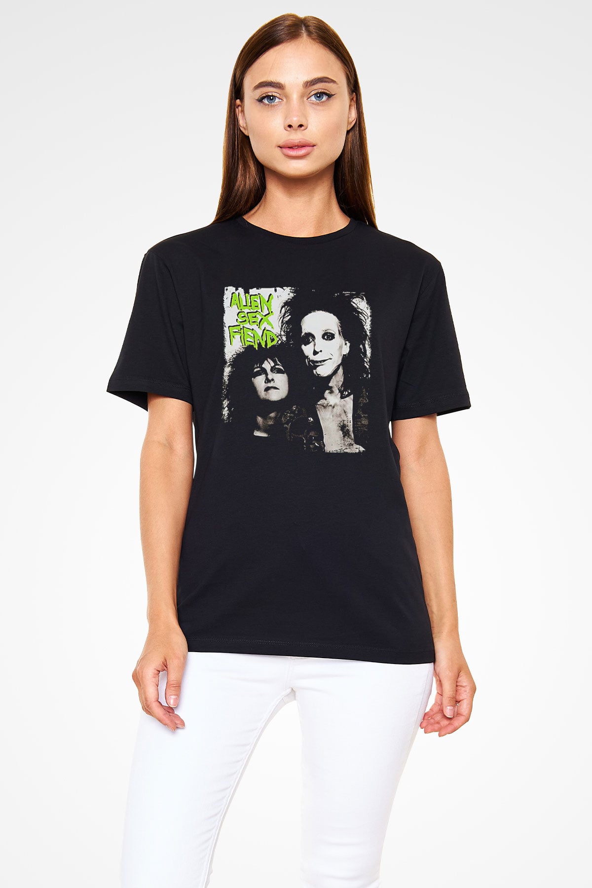 Alien Sex Fiend Baskılı Unisex Siyah Tişört - Tshirt