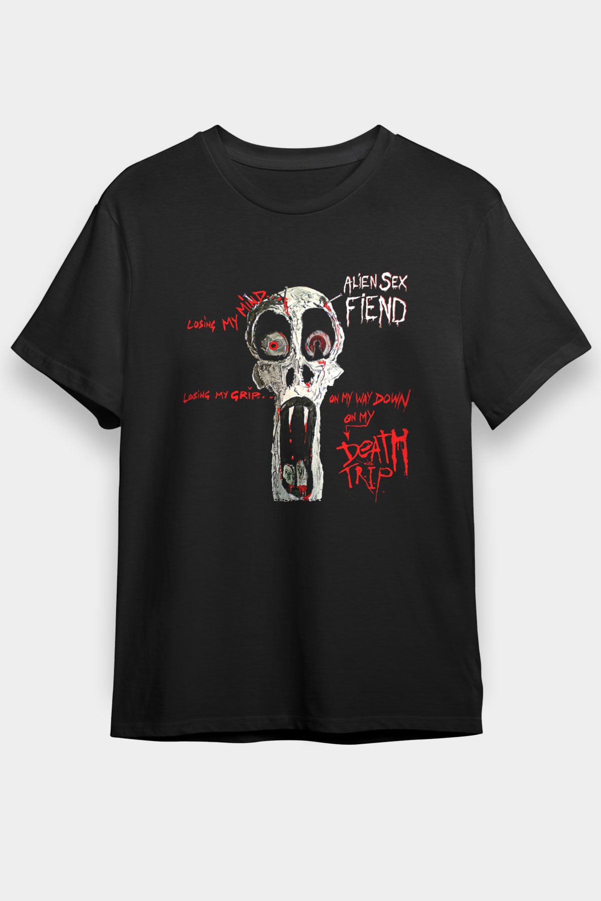 Alien Sex Fiend Baskılı Unisex Siyah Tişört - Tshirt