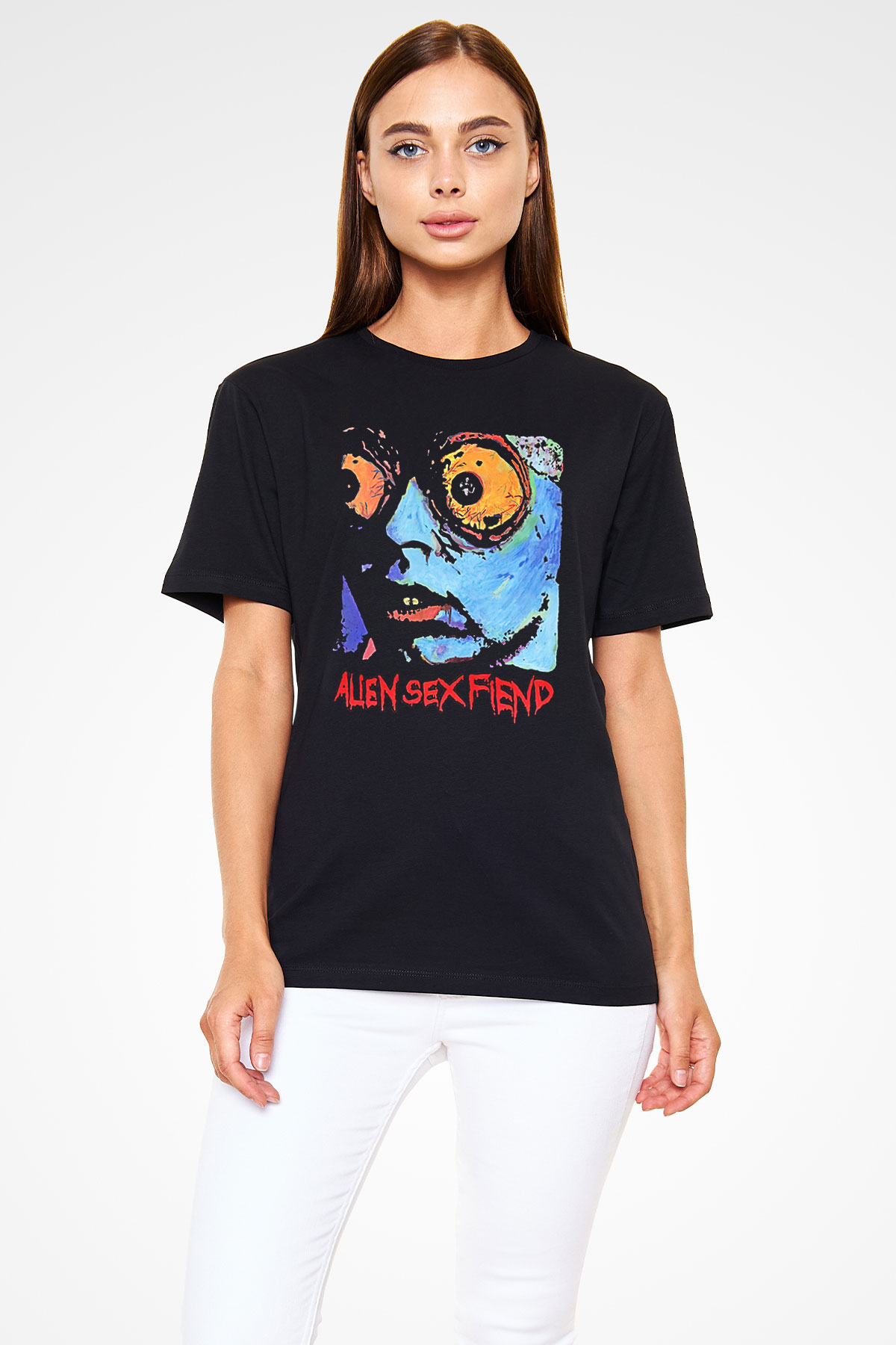 Alien Sex Fiend Baskılı Unisex Siyah Tişört - Tshirt