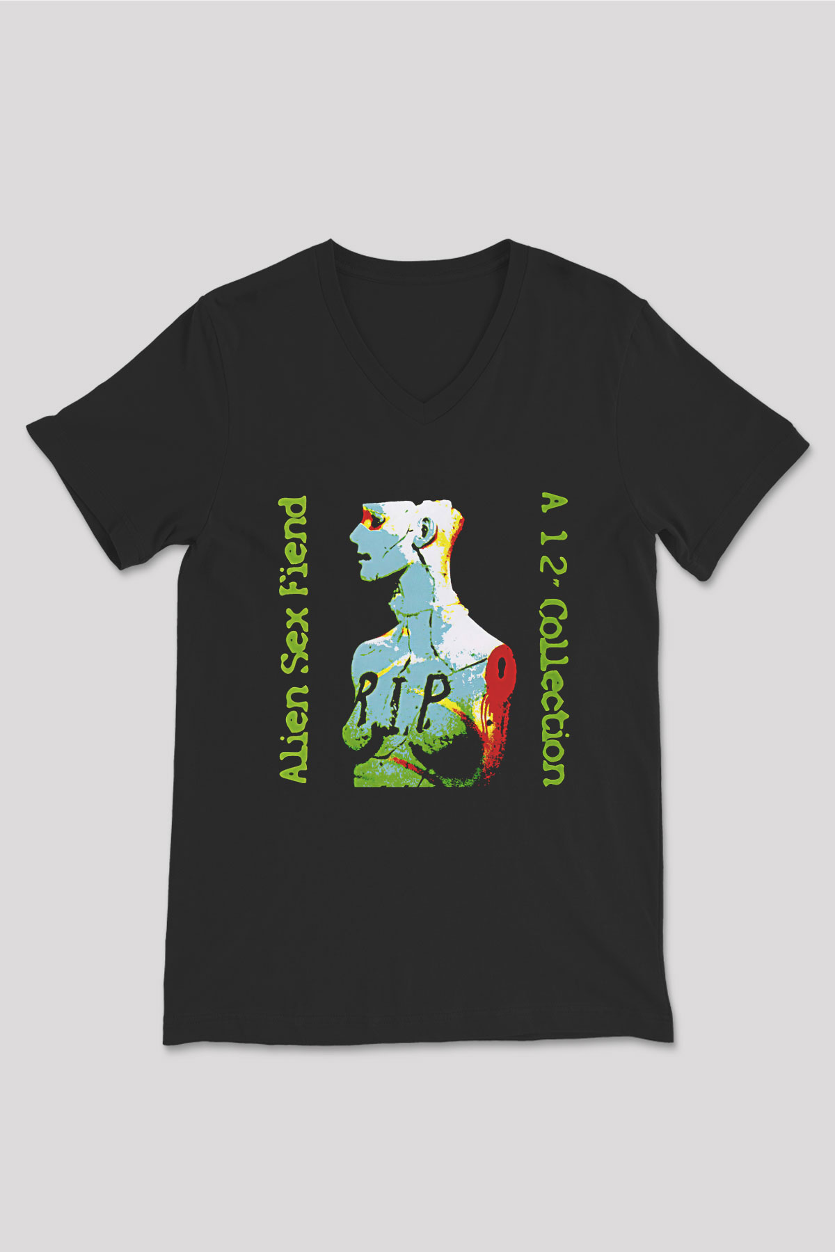 Alien Sex Fiend Baskılı Unisex Siyah V Yaka Tişört - Tshirt
