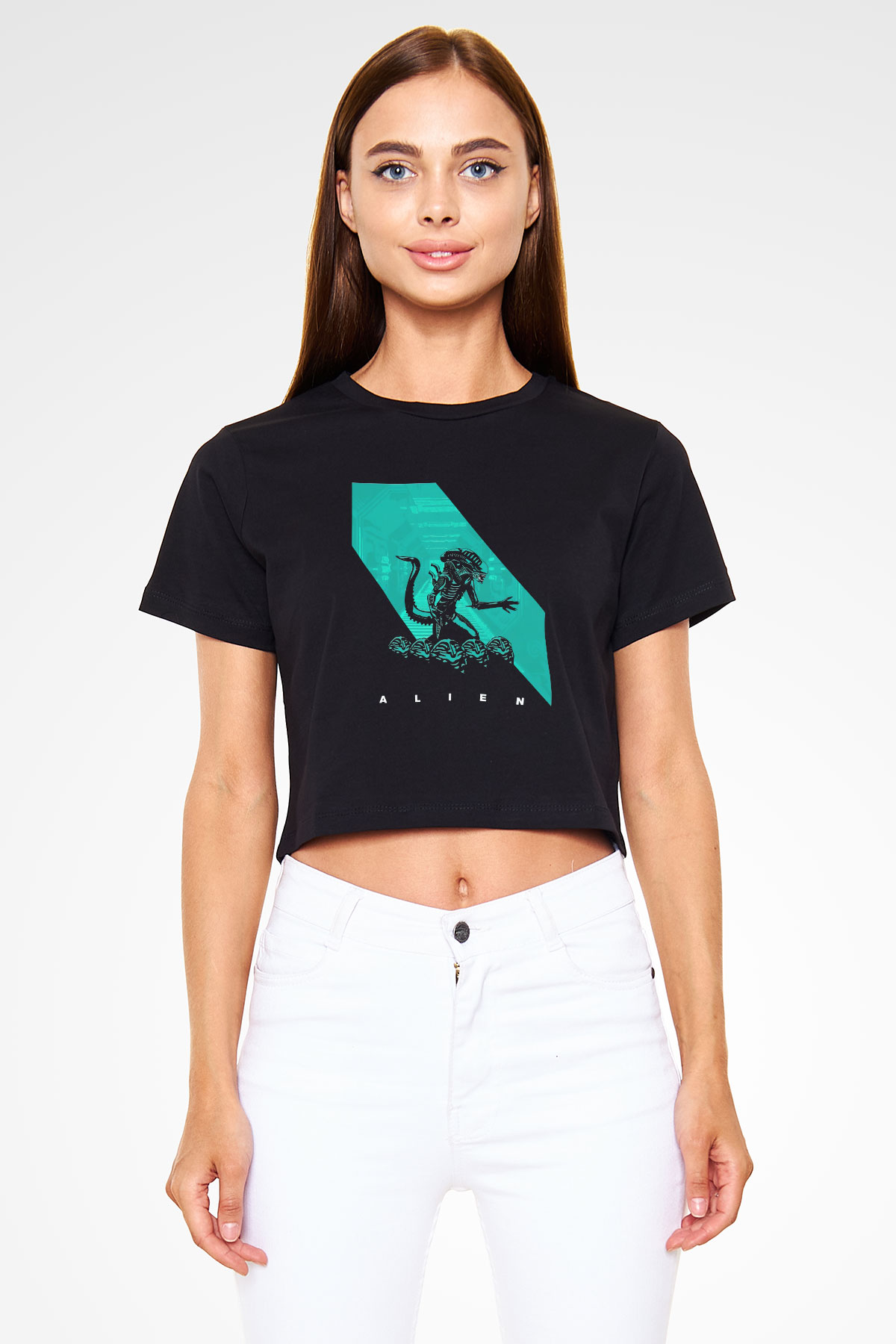 Alien Siyah Crop Top Tişört