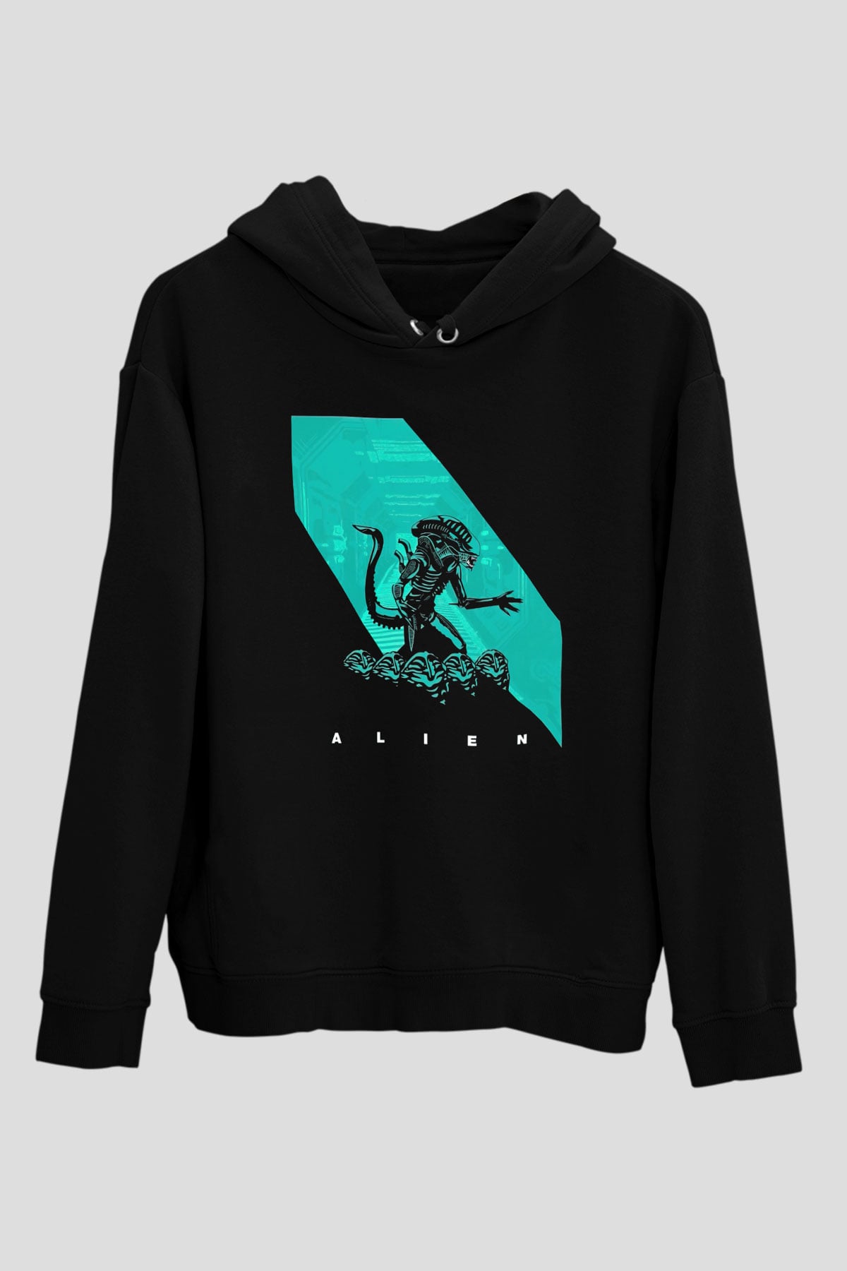 Alien Siyah Unisex Kapüşonlu Sweatshirt