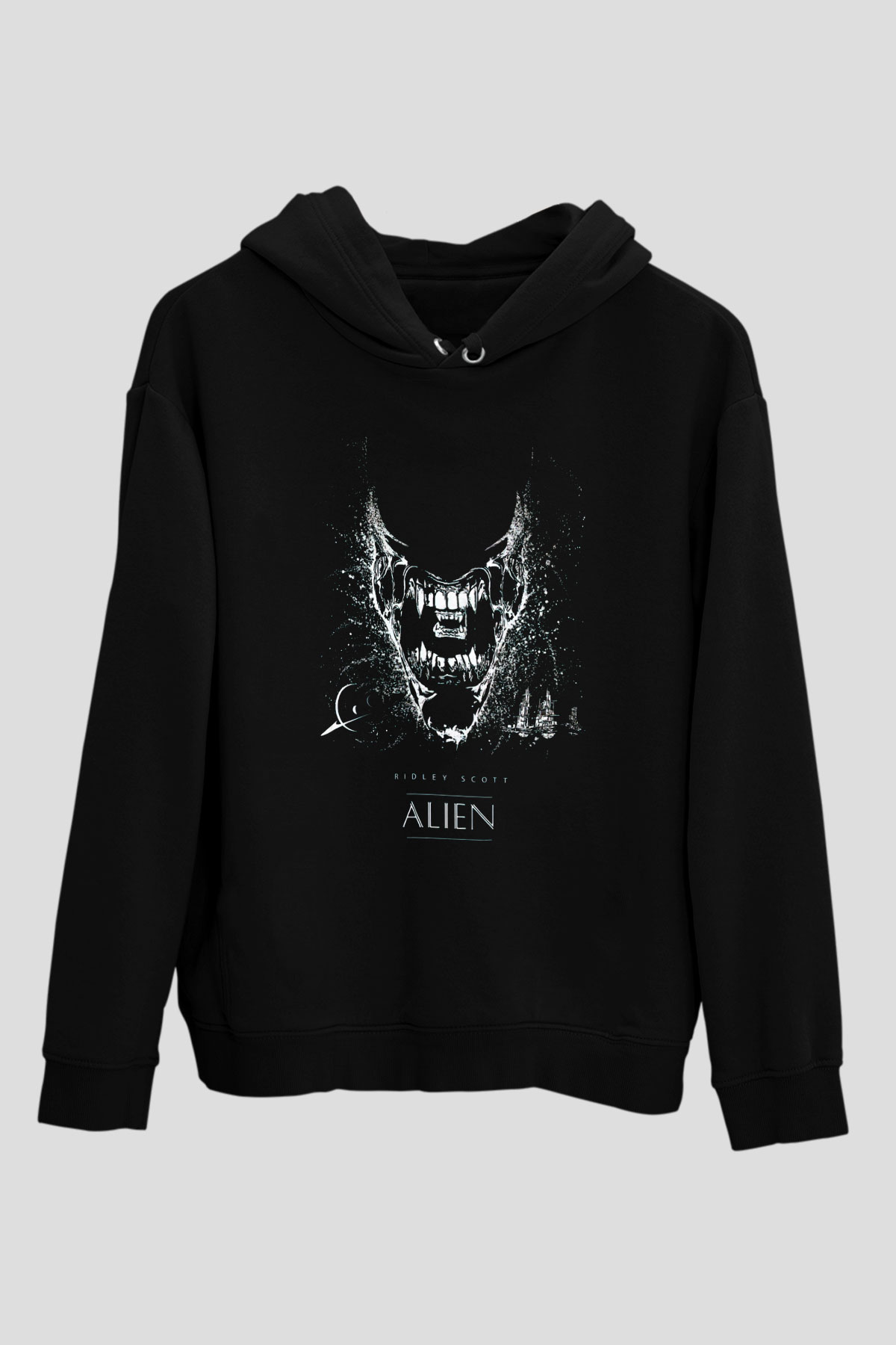 Alien Siyah Unisex Kapüşonlu Sweatshirt