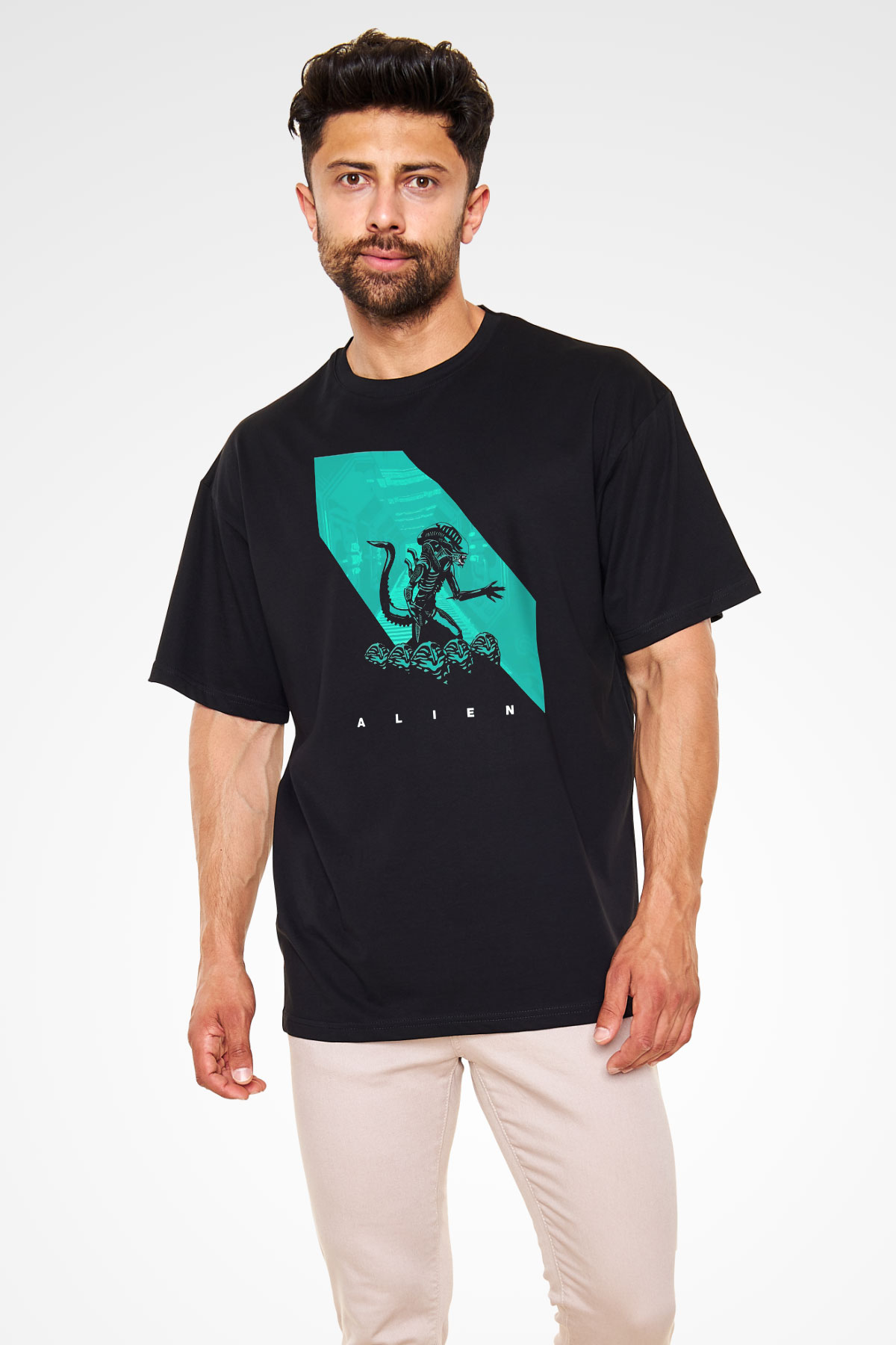 Alien Siyah Unisex Oversize Tişört